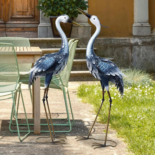 33-35 Inch Blue Heron Garden Statues, Metal Cranes Sculptures Outdoor,