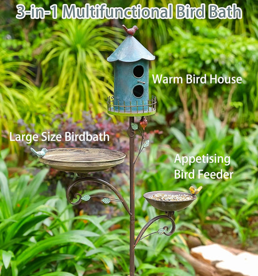 Metal Bird Bath Feeder and Houses for Outdoors, Birdbaths for Outside 
