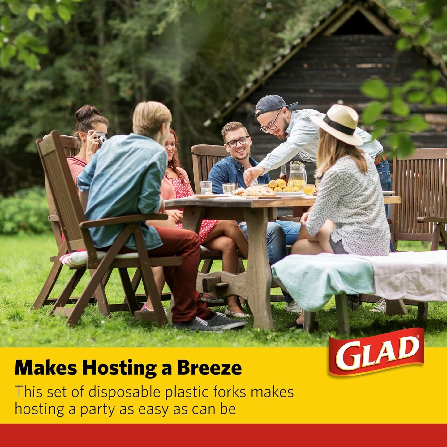 Glad Clear Heavy Duty Plastic Forks, Reduced-Plastic Open Handle, Break-Resistant Disposable or Top-Rack Reusable Cutlery for Parties, Camping & Everyday Meals, Standard Size, 70 Count