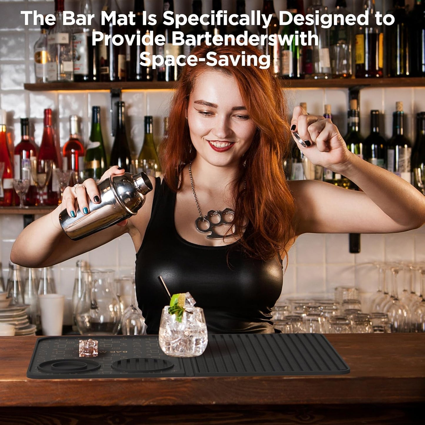 Bar Mat, Bar Accessories, Multifunctional Folding Cocktail Mat with Cu