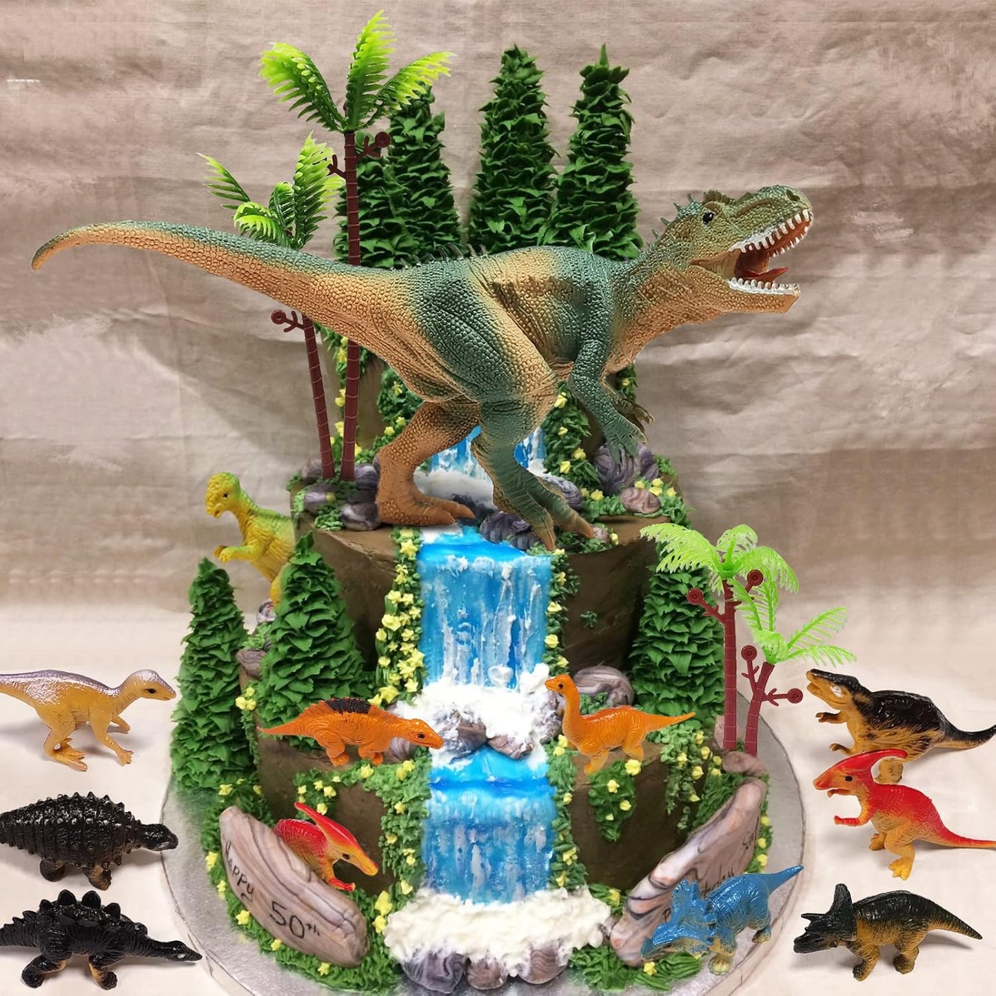 26 PCS Dinosaur Cake Toppers With Dinosaur Eggs Leaves Trees Cake Deco