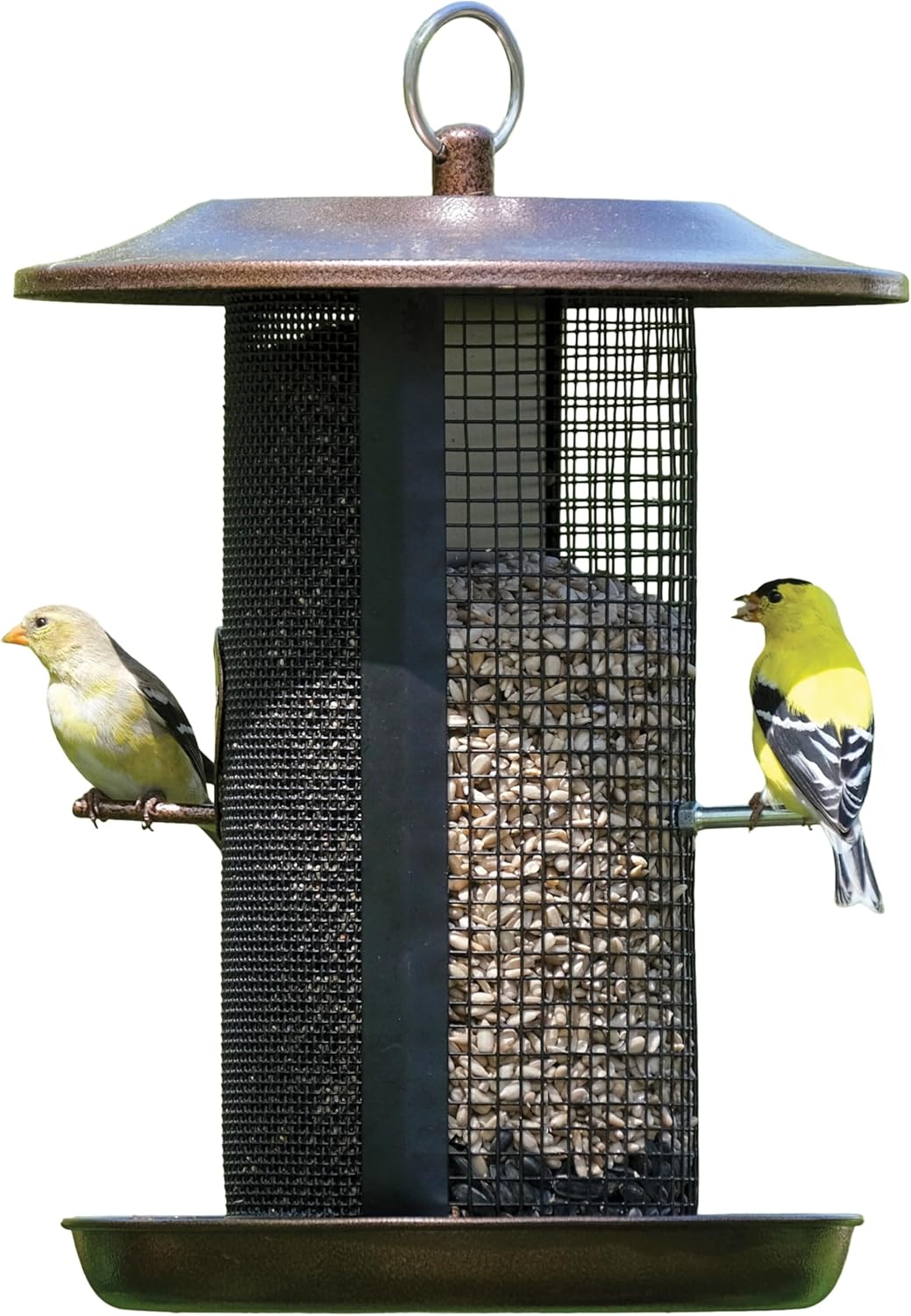 Nature’s Way Beloved Bronze Dual-Chamber Metal Mesh Bird Feeder for Outdoor Décor, 2.375 Qt Capacity with Easy Clean Design, Seed Tray Drainage & Powder-Coated Metal, Bronze