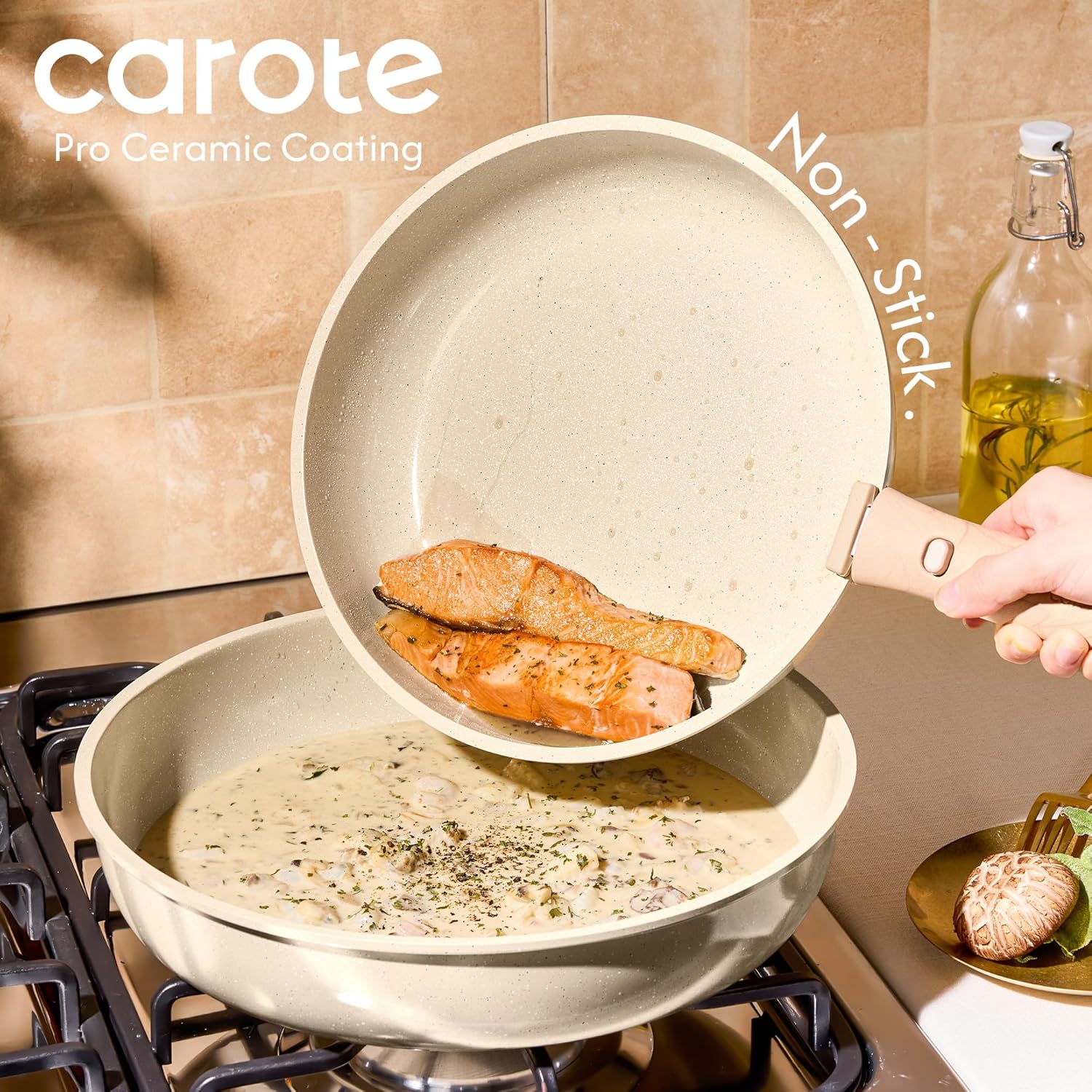 CAROTE 25PCS Ceramic Cookware Set, Pots and Pans set Non Stick, RV Kit