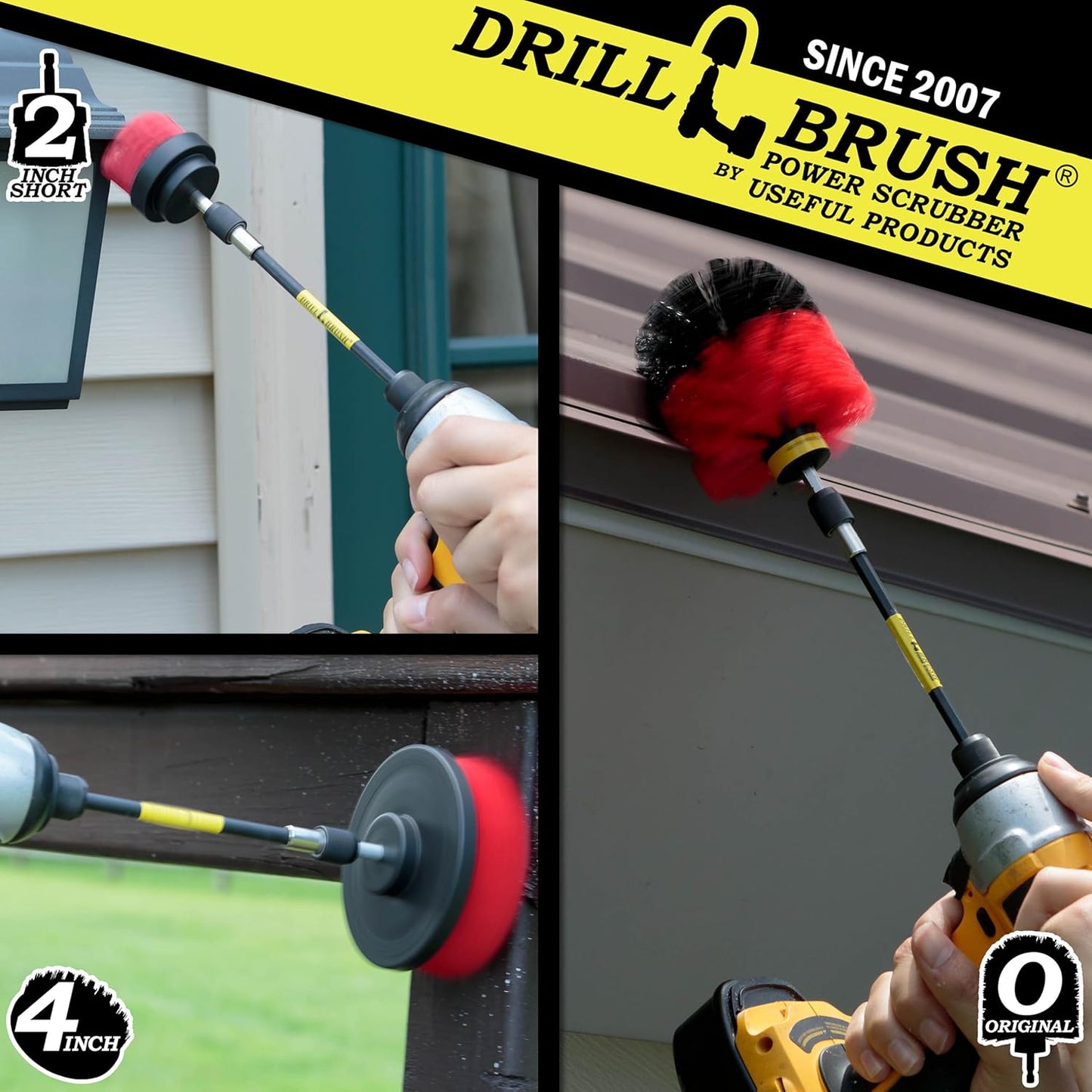 Stiff Bristle Power Scrubber Kit with Extension - Pressure Washer Surface Cleaner Alternative - Ideal for Cleaning Outdoor Garden, Fire Pit, Patio, Graveyard Tombstone, Bird Bath, Siding, and Deck