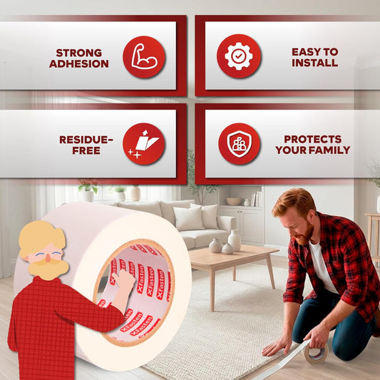 XFasten Double Sided Carpet Tape for Area Rugs, 2 Inch x 30 Yards – Heavy Duty Anti Slip Rug Grip Tape, Works as Rug Grippers, Residue Free, Wood Safe, Easy Removal for Hardwood and Laminated Floors