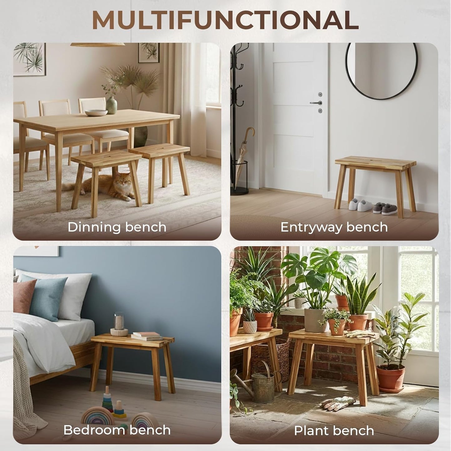 Solid Wood Bench for Entryway, Make Up Bench, Bed Bench, Dining, Plant Stand - Wooden Bench Indoor (26 inches)