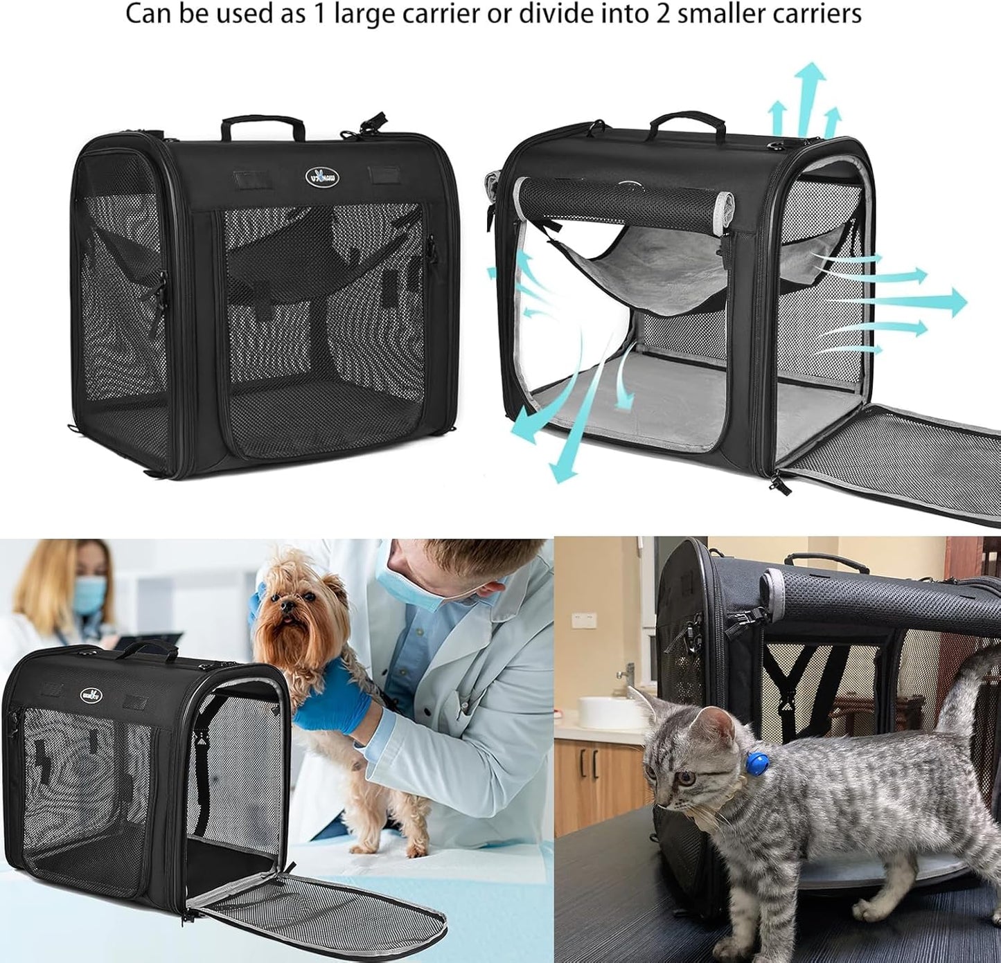 Portable 2-in-1 Pet Carrier for Medium Dogs Large Cat Carrier for 2 Ca