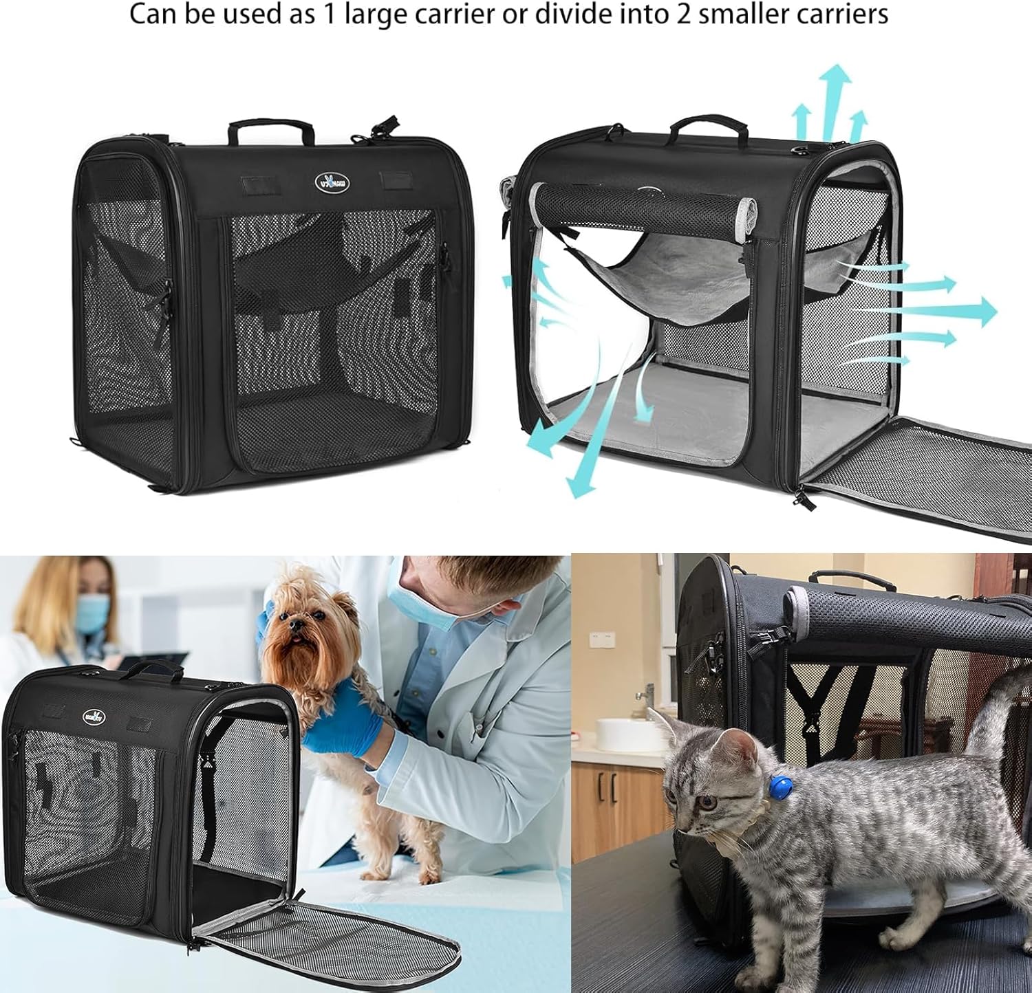 Portable 2-in-1 Pet Carrier for Medium Dogs Large Cat Carrier for 2 Ca