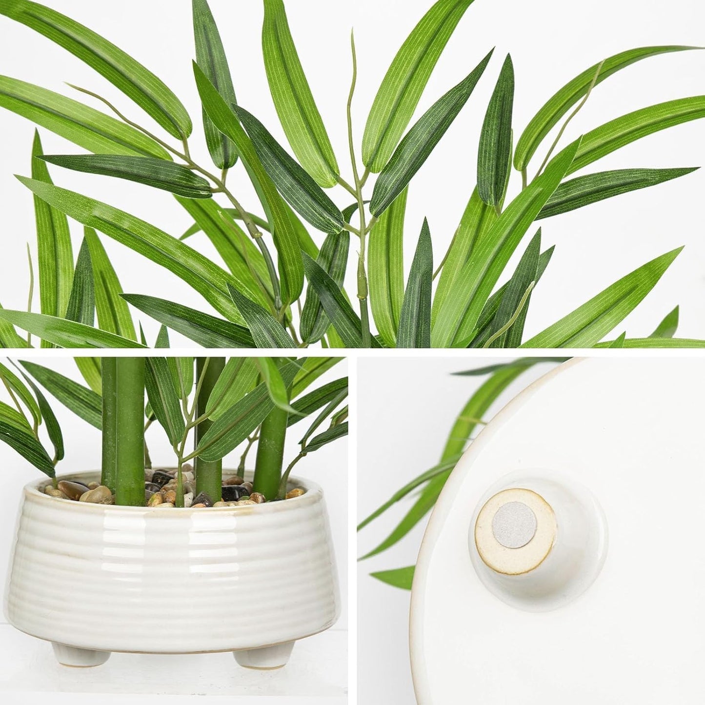 Artificial Bamboo in White Ceramic Potted Fake Bamboo Plant-Faux Tree in Pot for Farmhouse Home Living Room Desk Indoor Outdoor Decor