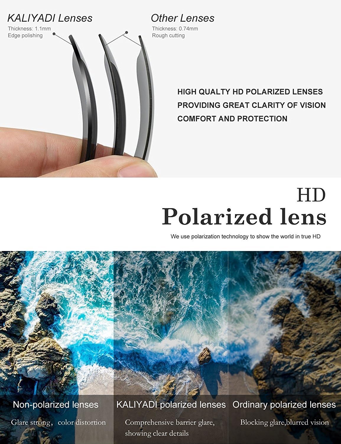 KALIYADI Polarized Sunglasses for Men and Women Semi-Rimless Frame Dri