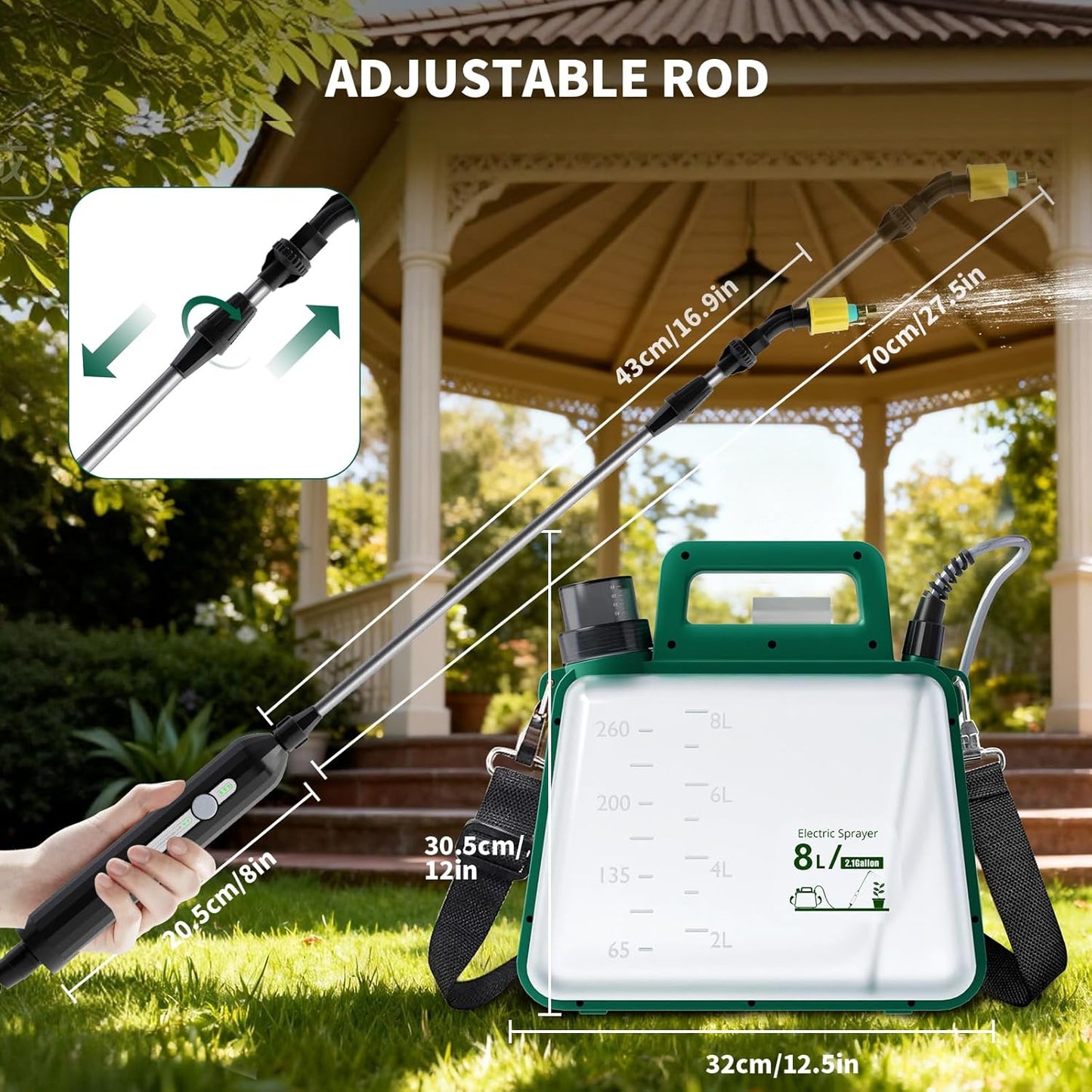Battery Powered Garden Sprayer 2.1 Gallon, 2500mA Electric Weed Spraye