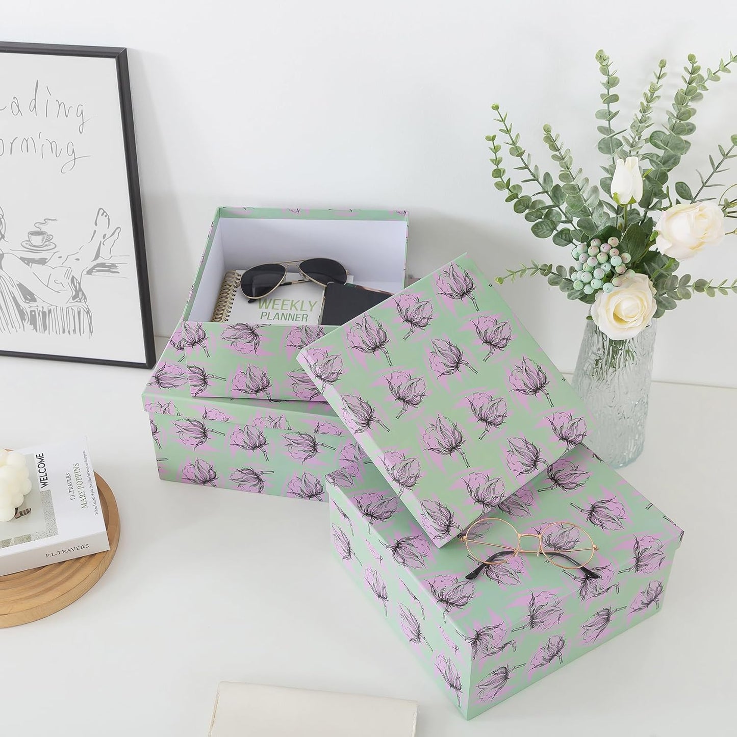 Soul & Lane Set of 3 Decorative Boxes with Lids, Square 11" x 11" Nest