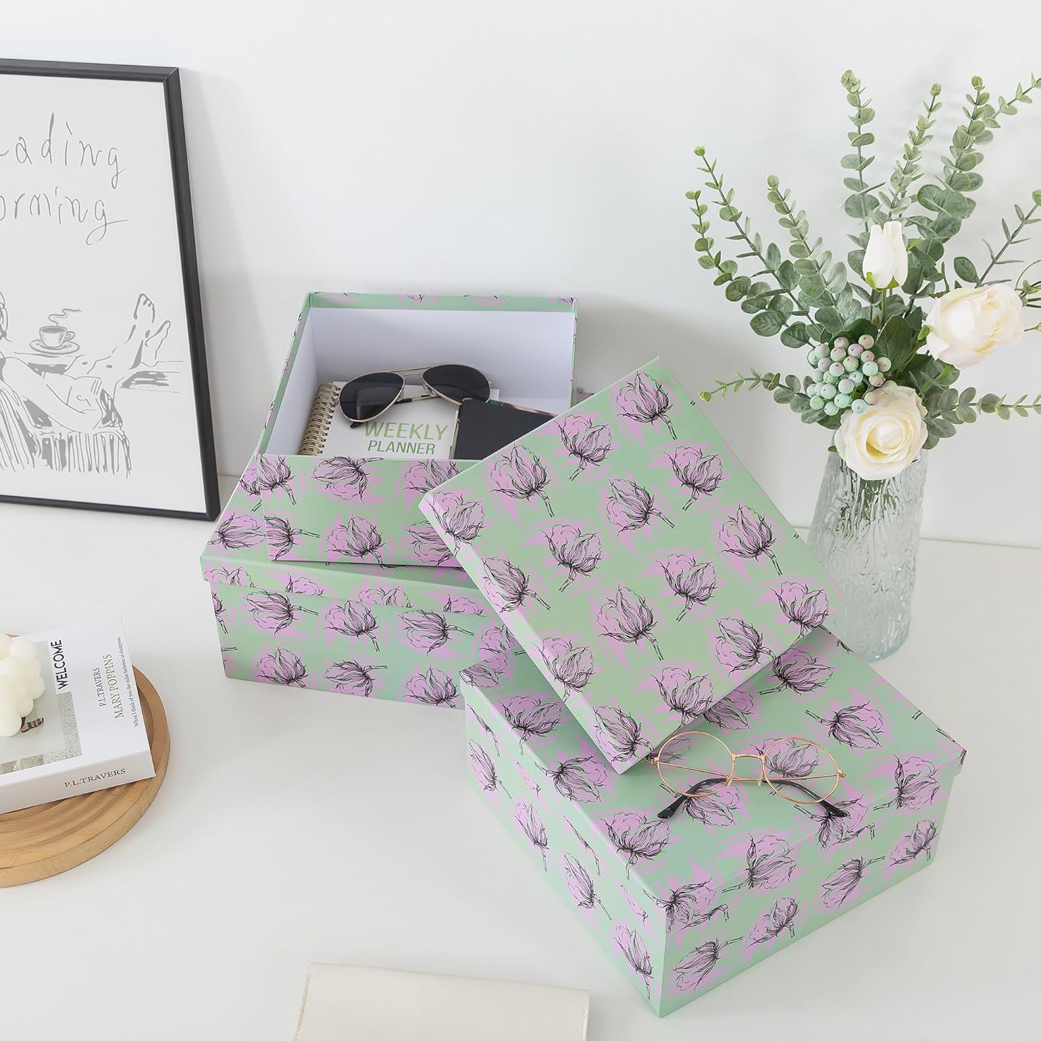 Soul & Lane Set of 3 Decorative Boxes with Lids, Square 11" x 11" Nest