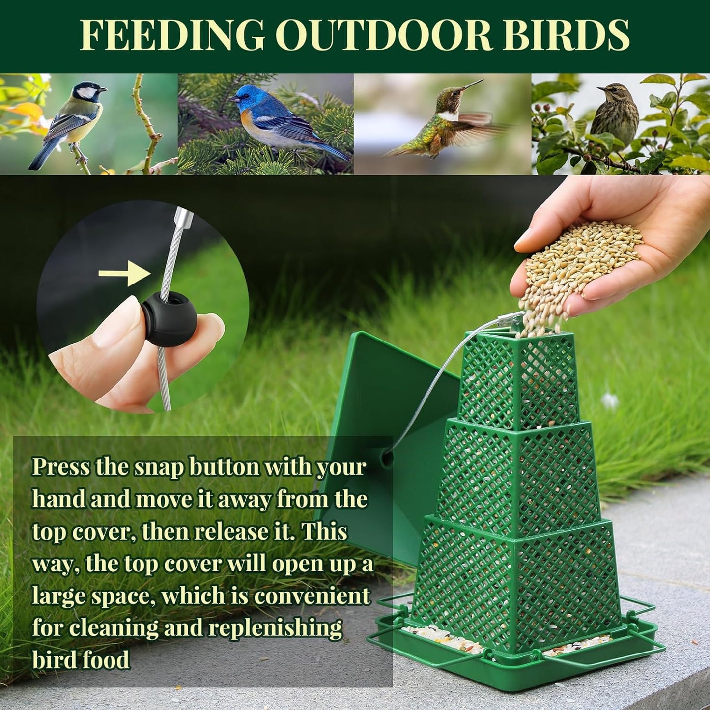 Bird Feeders for Outdoors Squirrel Proof - Collapsible Plastic Hanging Feeder, Easy to Fill for Garden Yard Patio, Ideal for Bird Lovers & Outdoor Enthusiasts