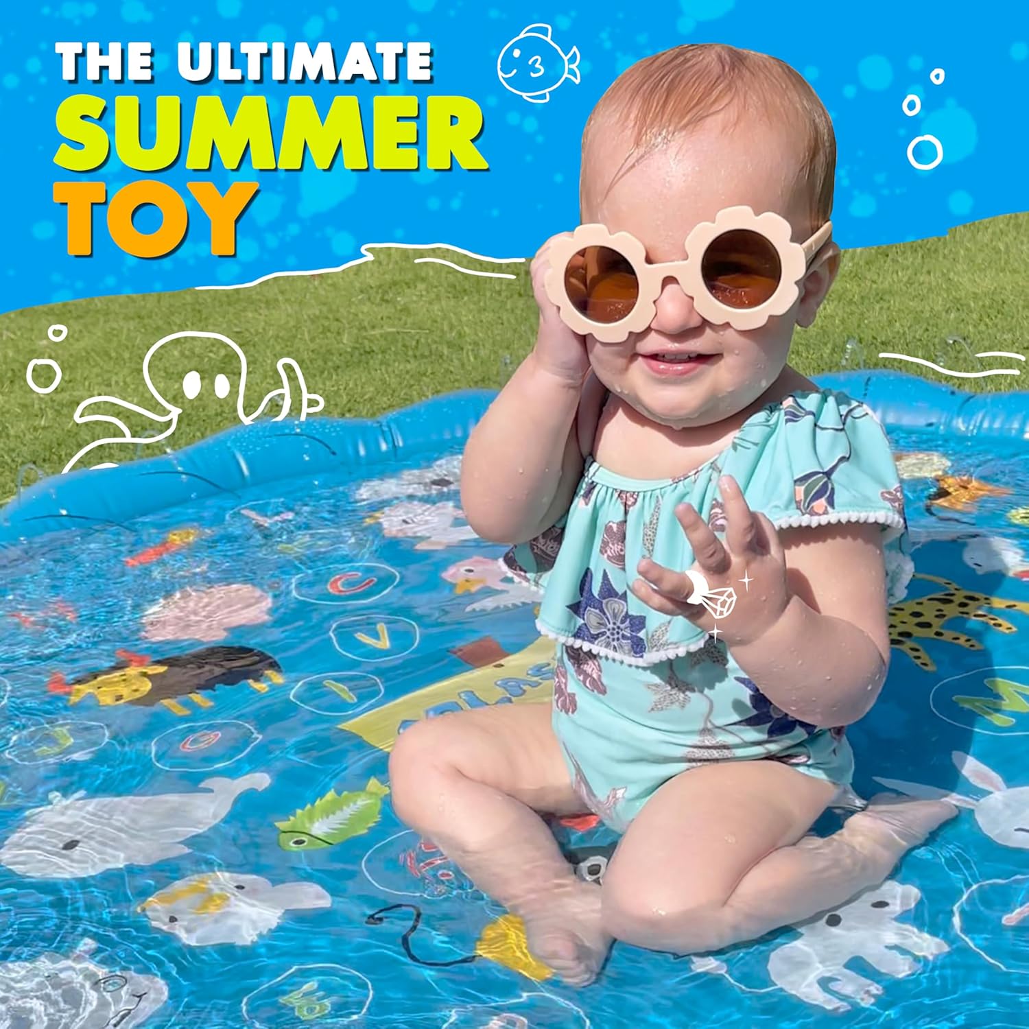 SplashEZ 3-in-1 Splash Pad, Sprinkler for Kids & Baby Pool for Learnin