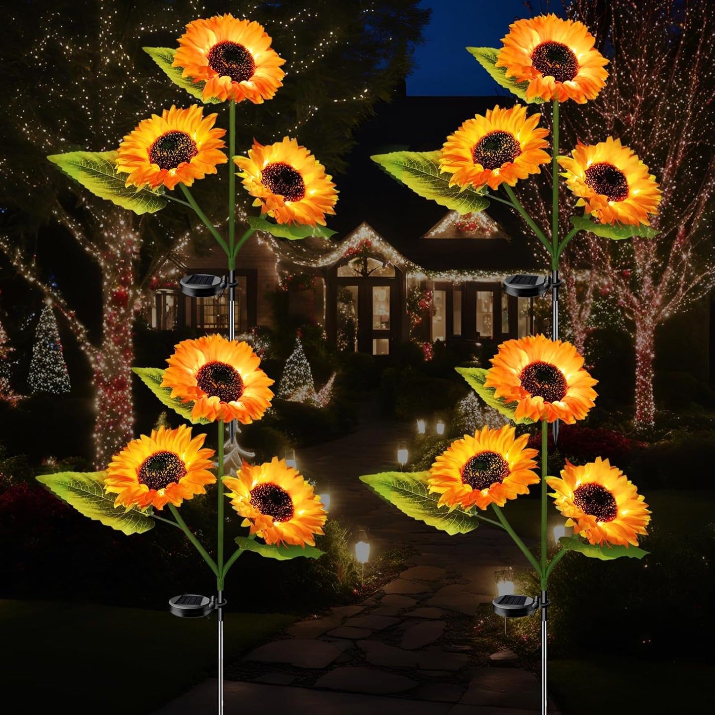 4-Pack Solar Powered Sunflower Garden Lights, LED Outdoor Decor Solar 