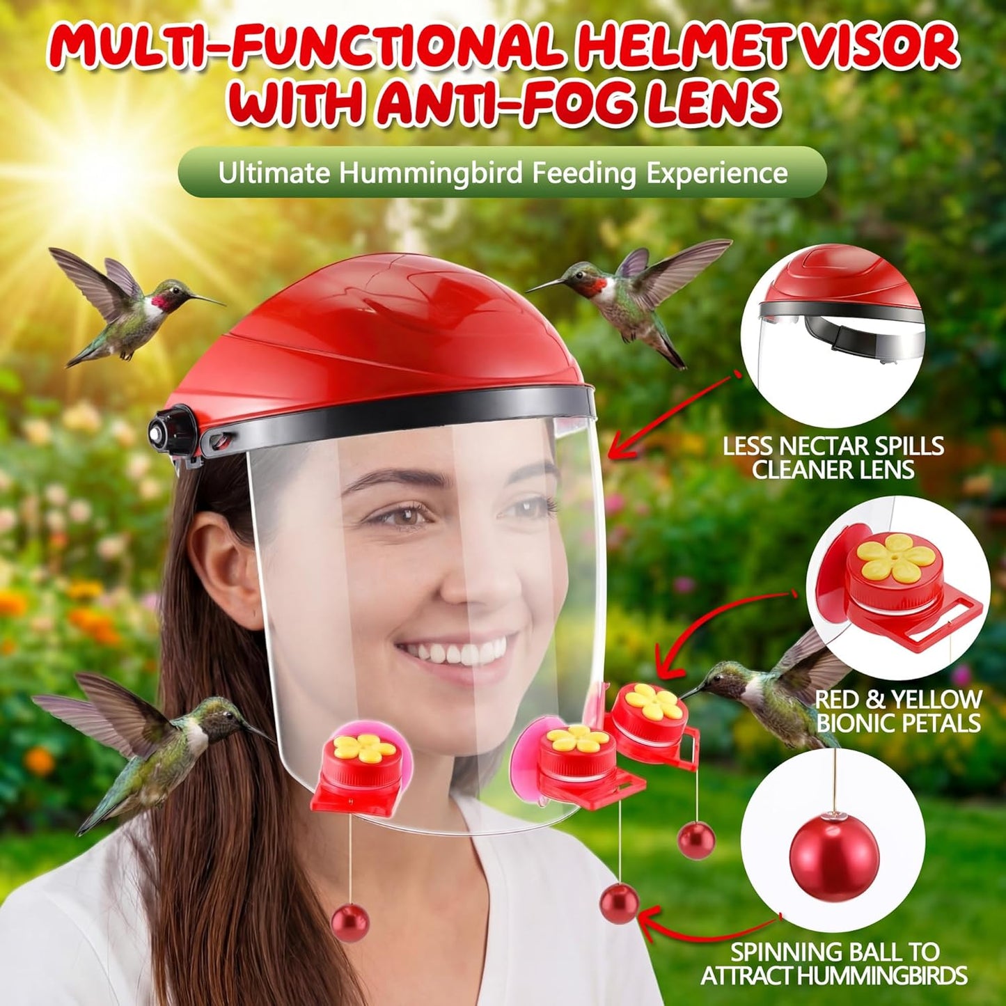 Saillong 2 Pack Upgraded Hummingbird Feeder Helmet, Wearable Hummingbird Mask Feeders Hat with 6 Feeding Ports & Round Nectar Box, Adjustable Bird Feeder Hat for Garden Patio Outside Outdoor Yard