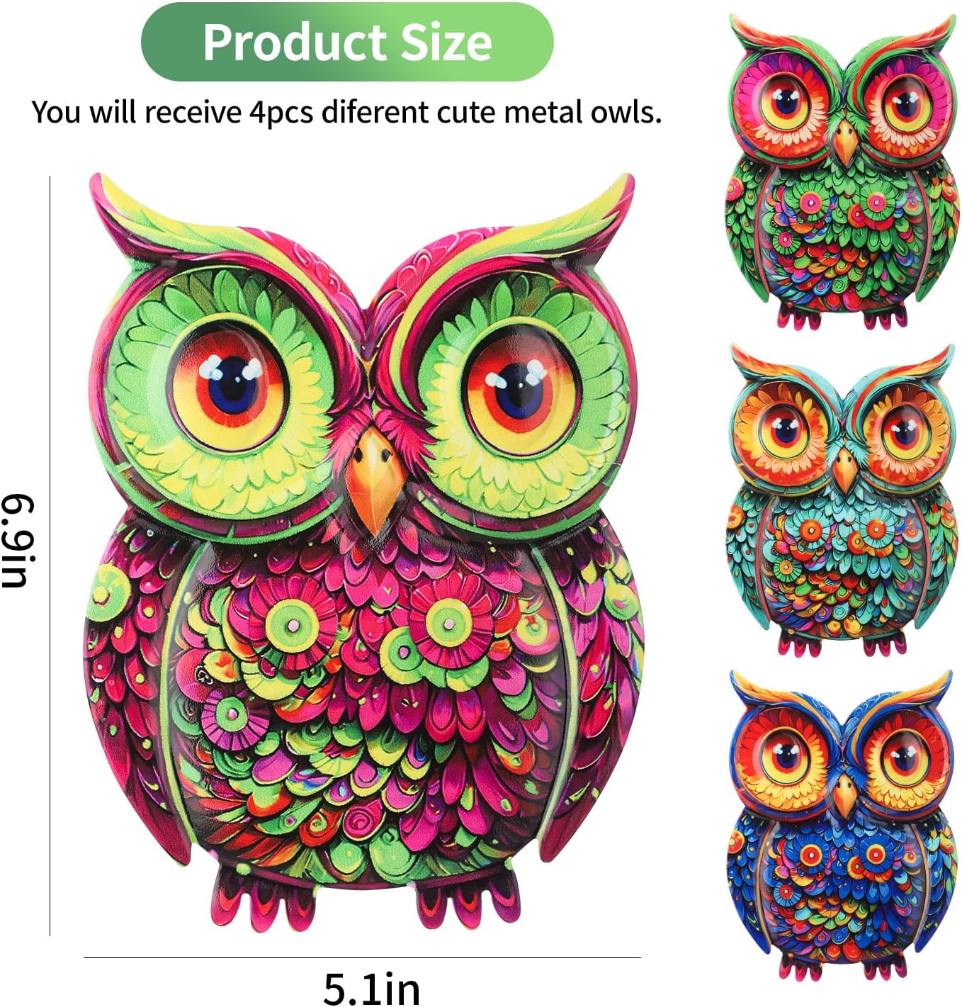 Junware Metal Owl Wall Decor, 4Pcs Owl Iron Wall Art Sculptures Hanging Sculpture Decoration. Outdoor Fence Art for Home Garden, Fence, Patio, Yard, Bedroom Outside Gifts for Adults