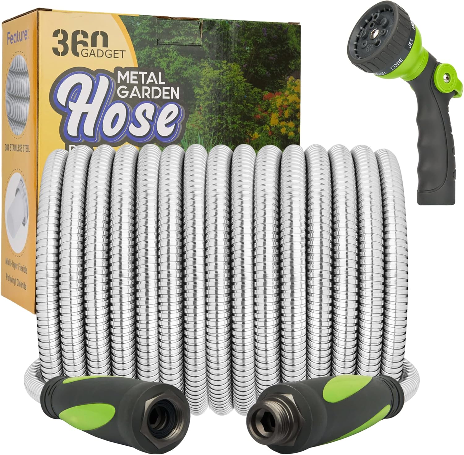 Garden Hose - Water Hose 50 FT with Swivel Handle & 8 Function Nozzle,