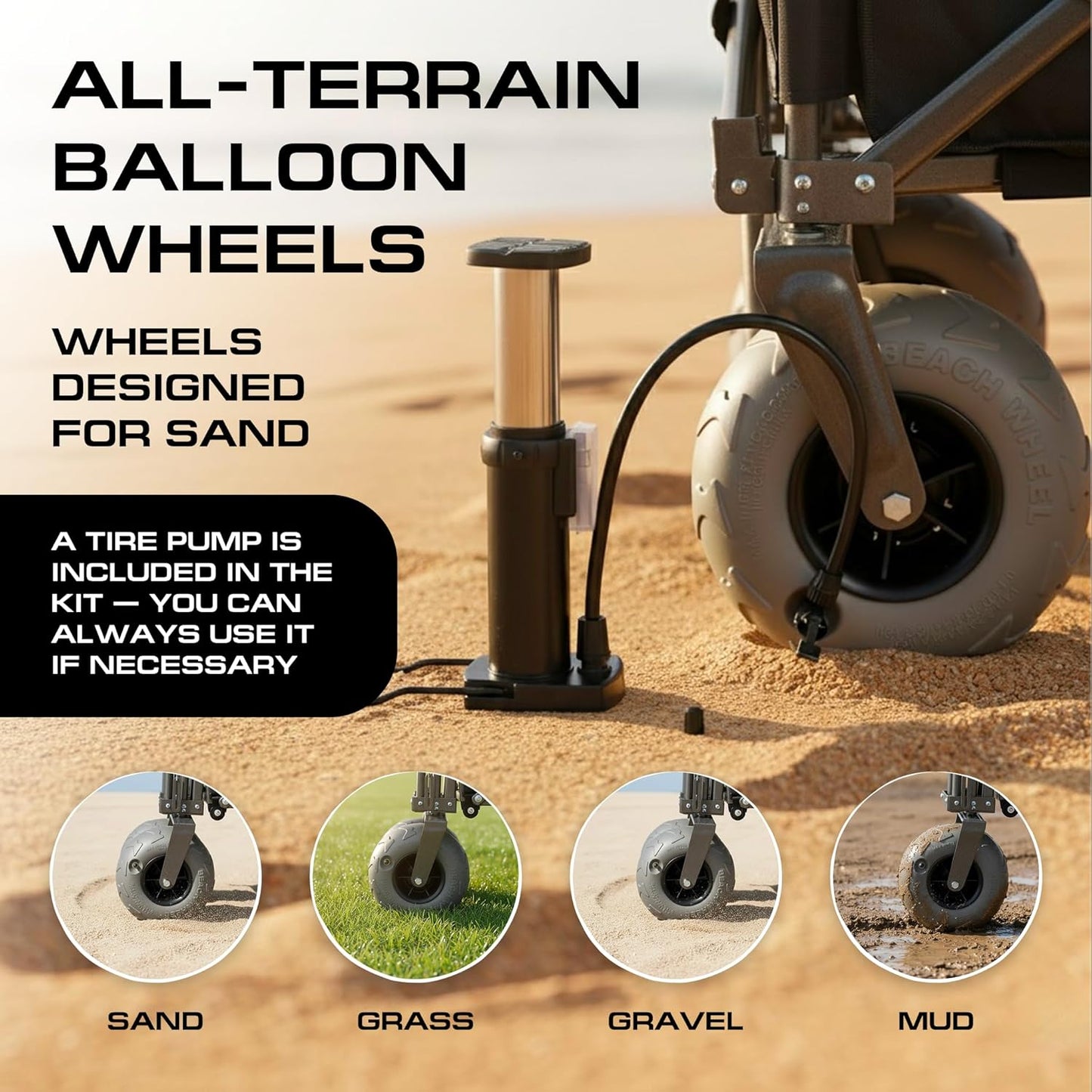 Beach Wagon Cart with Big Wheels for Sand - Heavy Duty Collapsible Fol