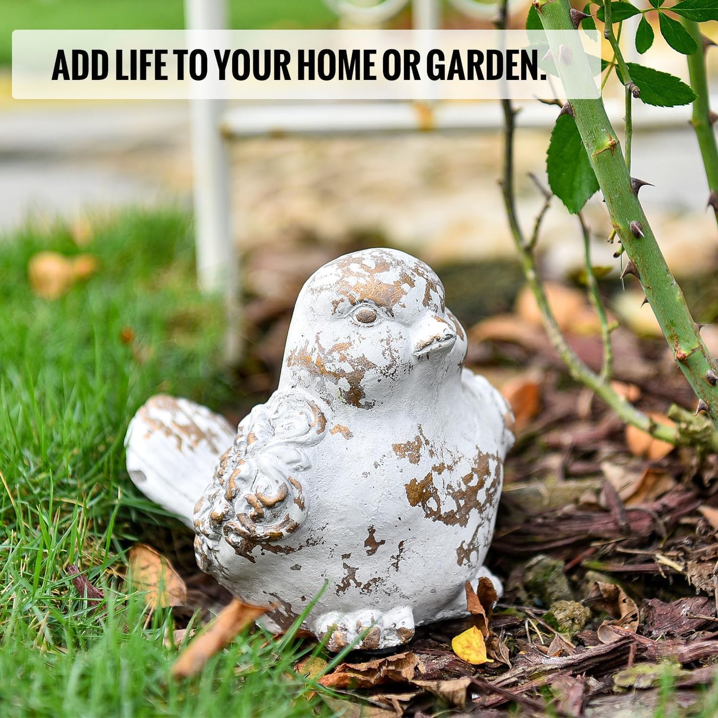 Sungmor Garden Bird Statue Outdoor Figurine, Cement Bird Sculpture for Patio Yard Lawn Ornament, Indoor Outdoor Large Stone Bird Decorations Statue, Funny Animal Sculpture Gardening Gift