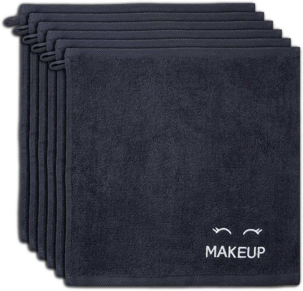 White Classic Bleach Safe Black Makeup Washcloths for Face Cleansing, 6 Pack - Super Soft Luxury Cotton Black Makeup Towels, Highly Absorbent and Quick Dry, All Makeup Remover Cloth | 13 x 13