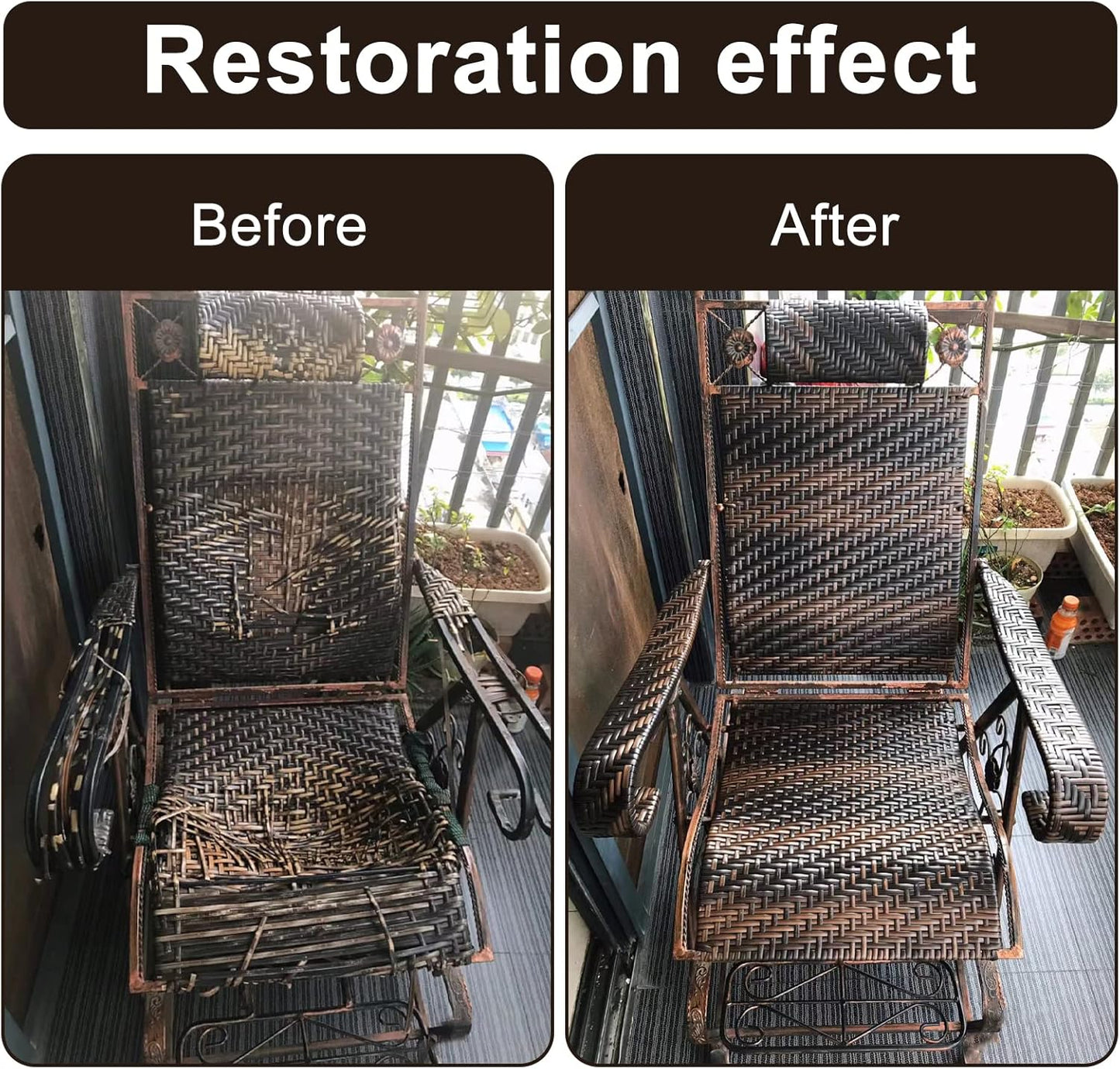 Repair Kit（Wicker + Weaving Tool） for Coffee Wicker Table and Chair, Gradient Brown Rattan for Outdoor Patio Furniture, All-Weather Wicker for Conversation Set Repair -70m (220 ft)