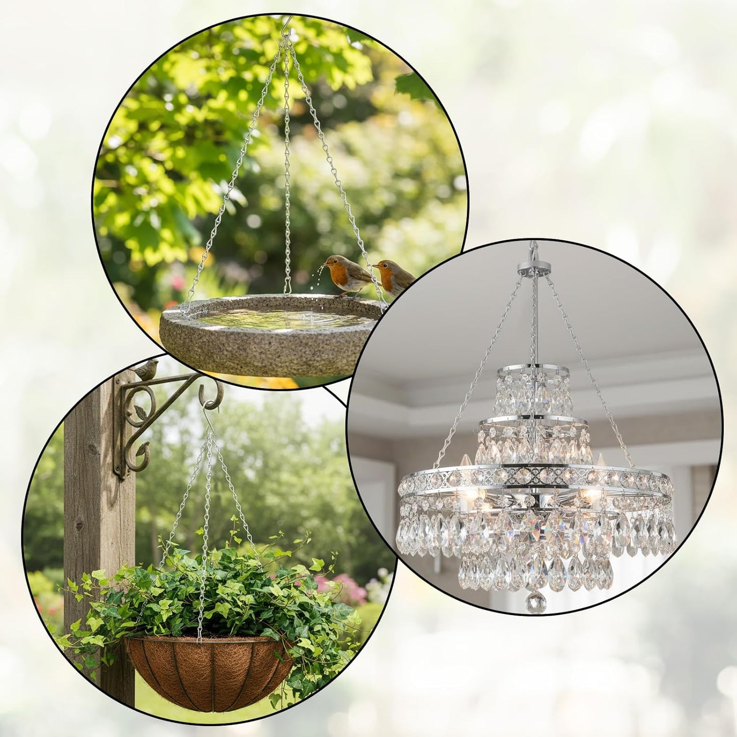 3Pcs 16 Inch Hanging Basket Chain with Hooks, Sliver Metal Flower Plan