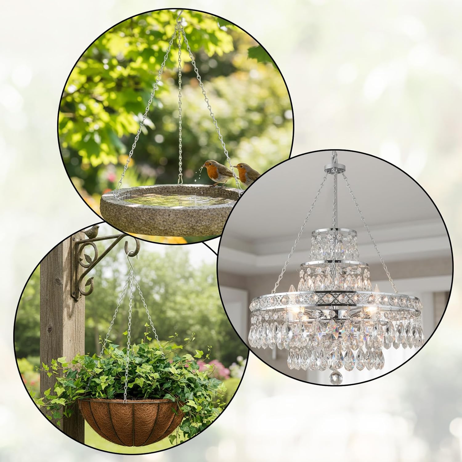 3Pcs 16 Inch Hanging Basket Chain with Hooks, Sliver Metal Flower Plan