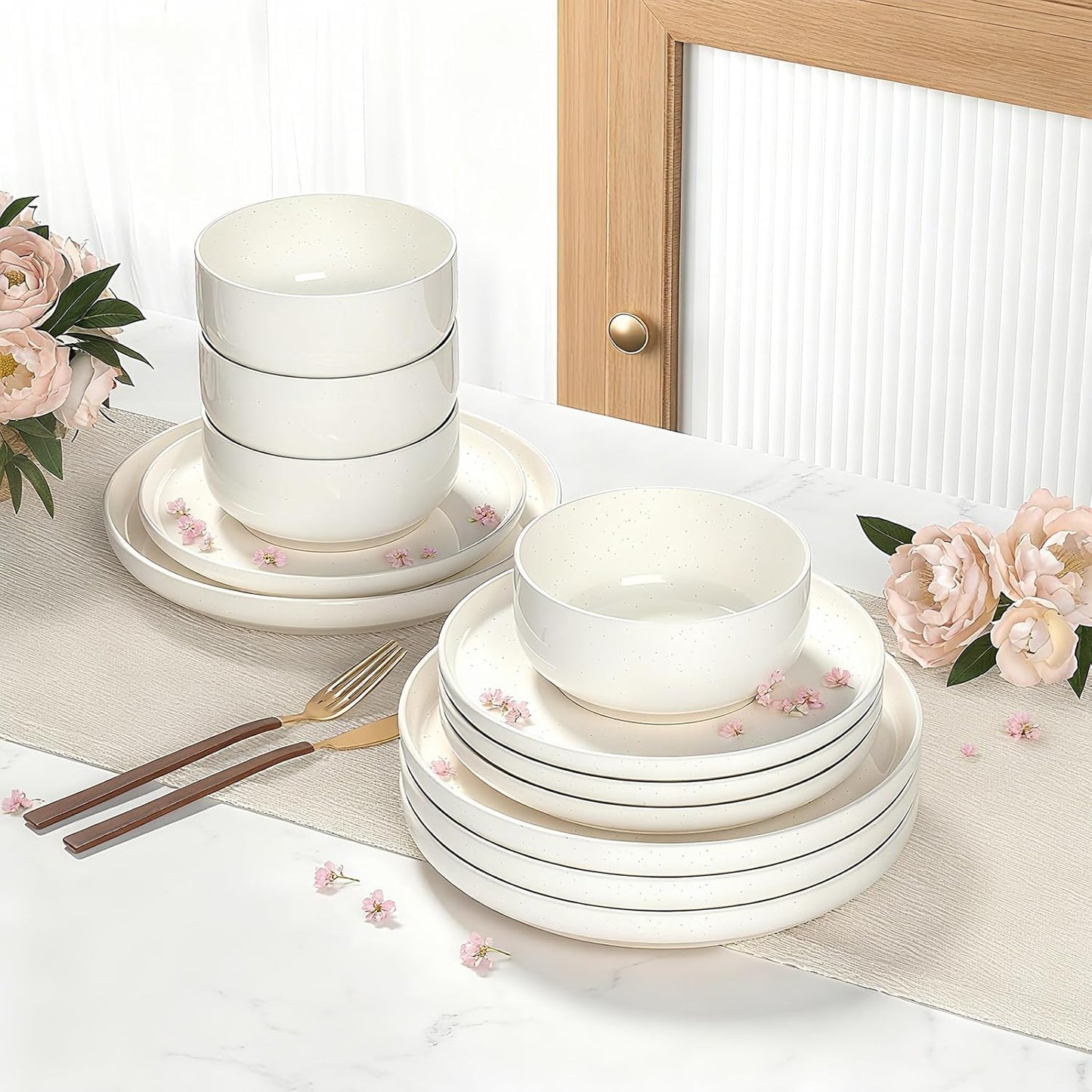 Plates and Bowls Sets, Dinnerware Sets for 4, 12 Pieces Scratch Resist