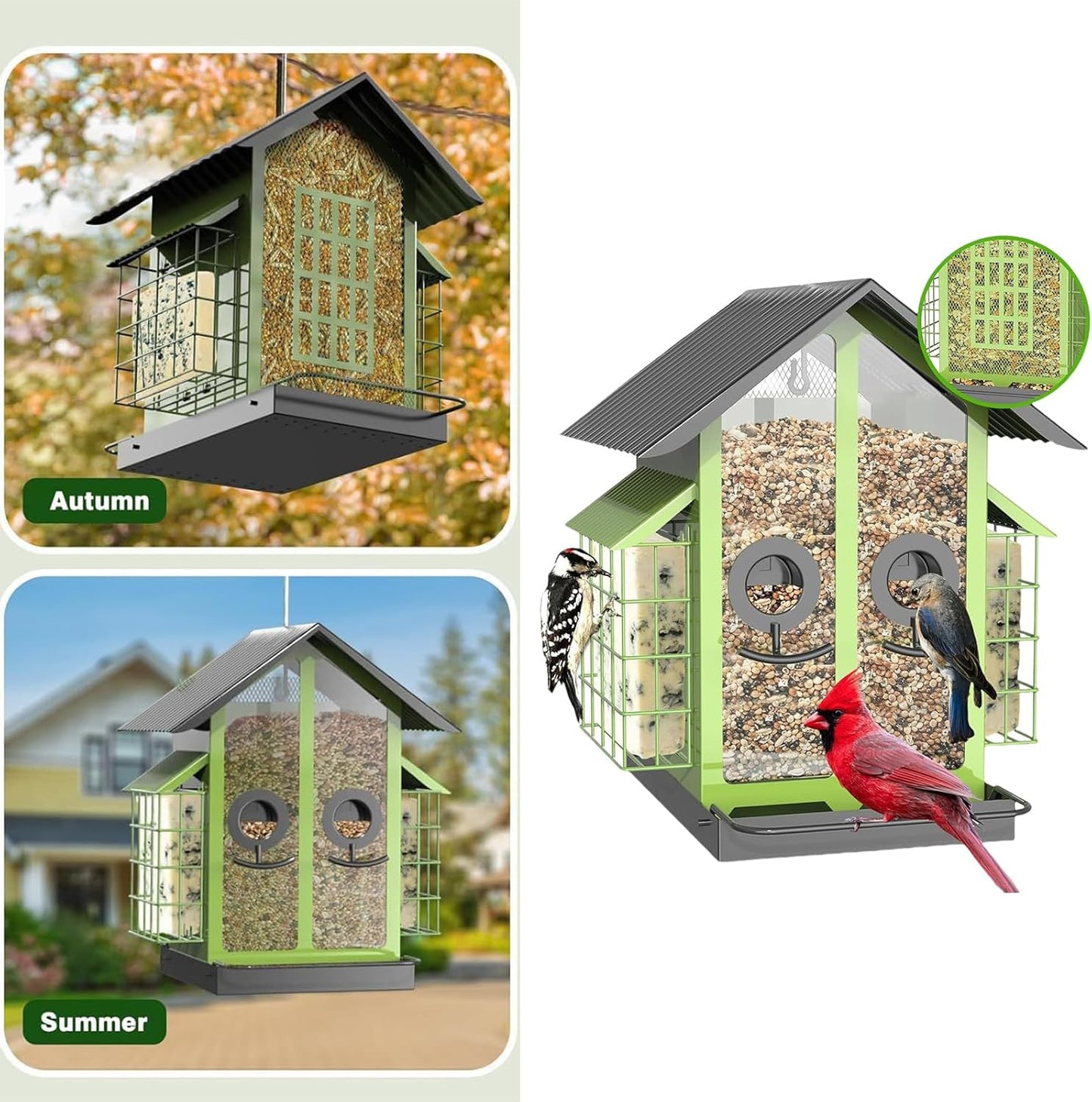 Metal Bird Feeder for Garden Yard Outside Backyard with Perch Easy Han