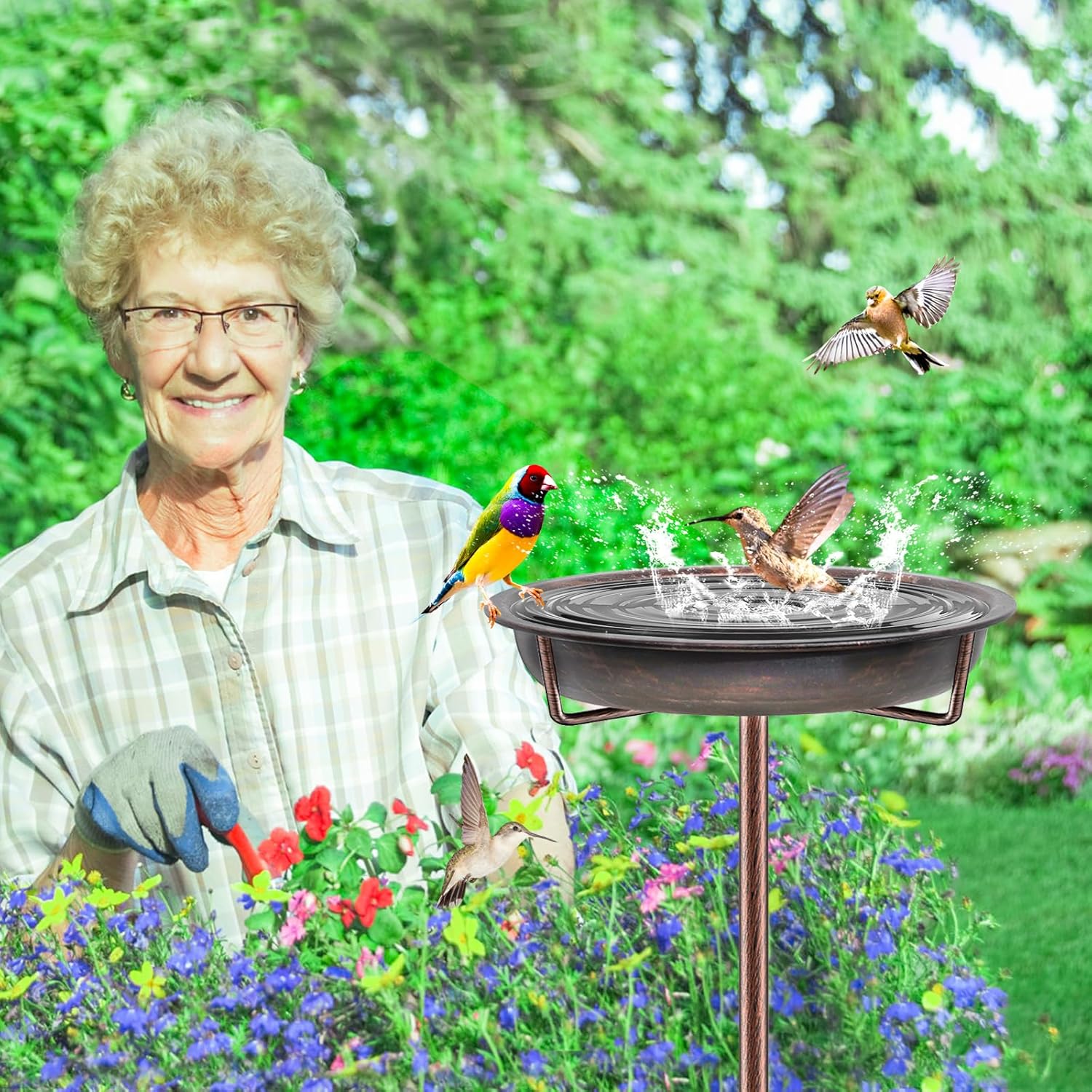 Metal Bird Bath for Outside Garden Birdbath Bowl, 36.2" Height Freesta