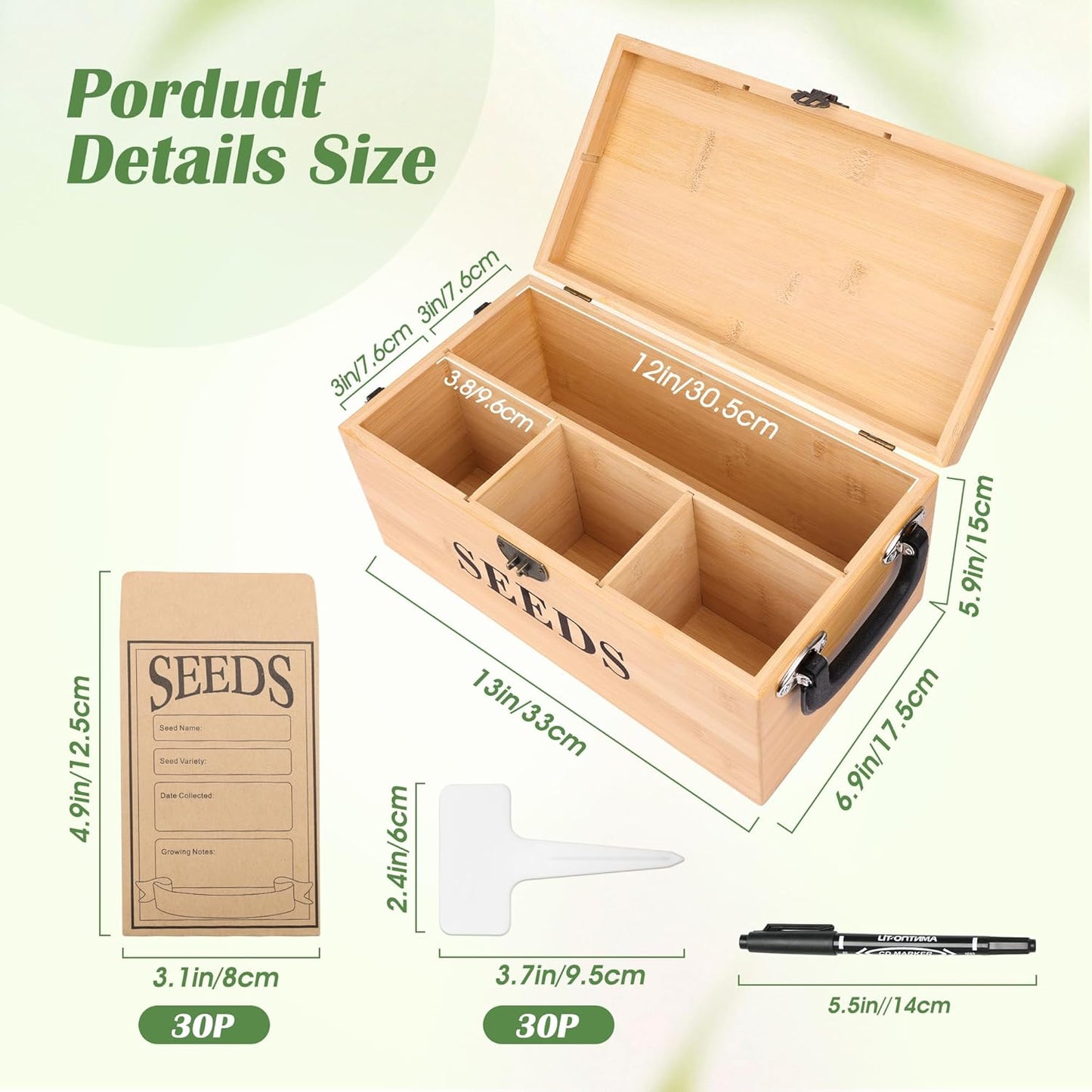 Luxiv Bamboo Seed Saving Box, Wood Seed Storage Organizer Box Large Se