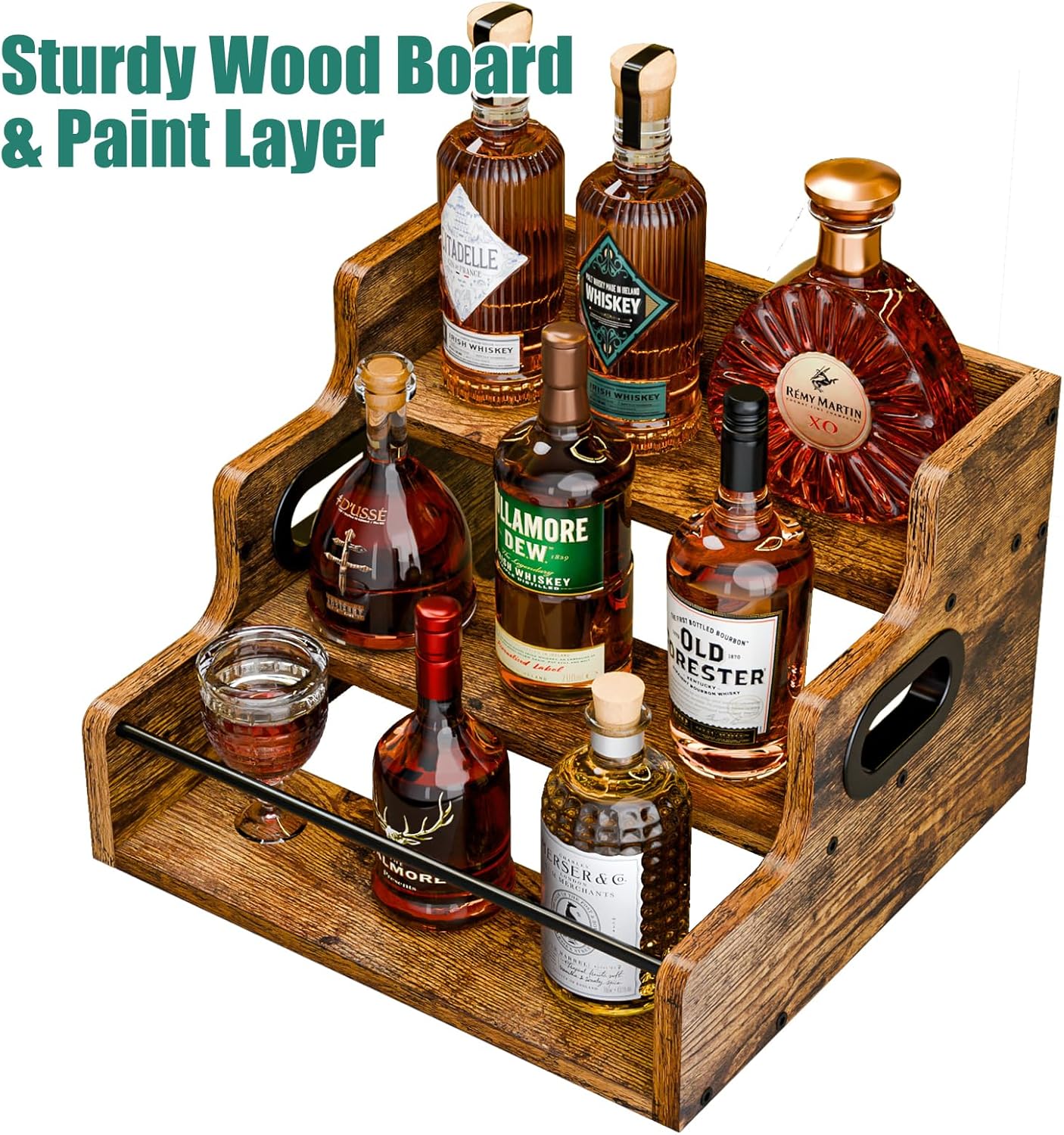 KLM Liquor Bottle Display Shelf, Coffee Syrup Rack Organizer, 3 Step C