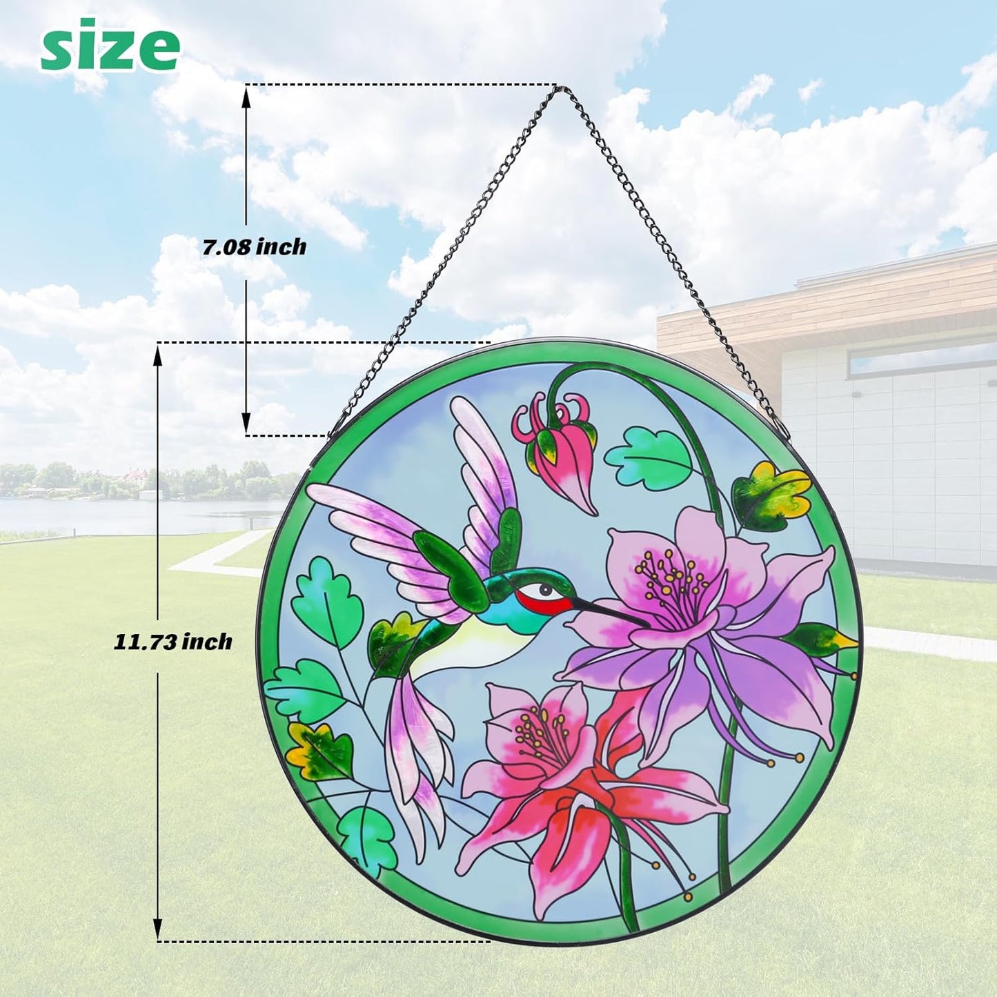 MUMTOP Hummingbird Stained Glass Window Hanging 12 Inch Large Colorful Bird Flower Suncatcher Birthday Gift for Mom Grandma Bird Lovers