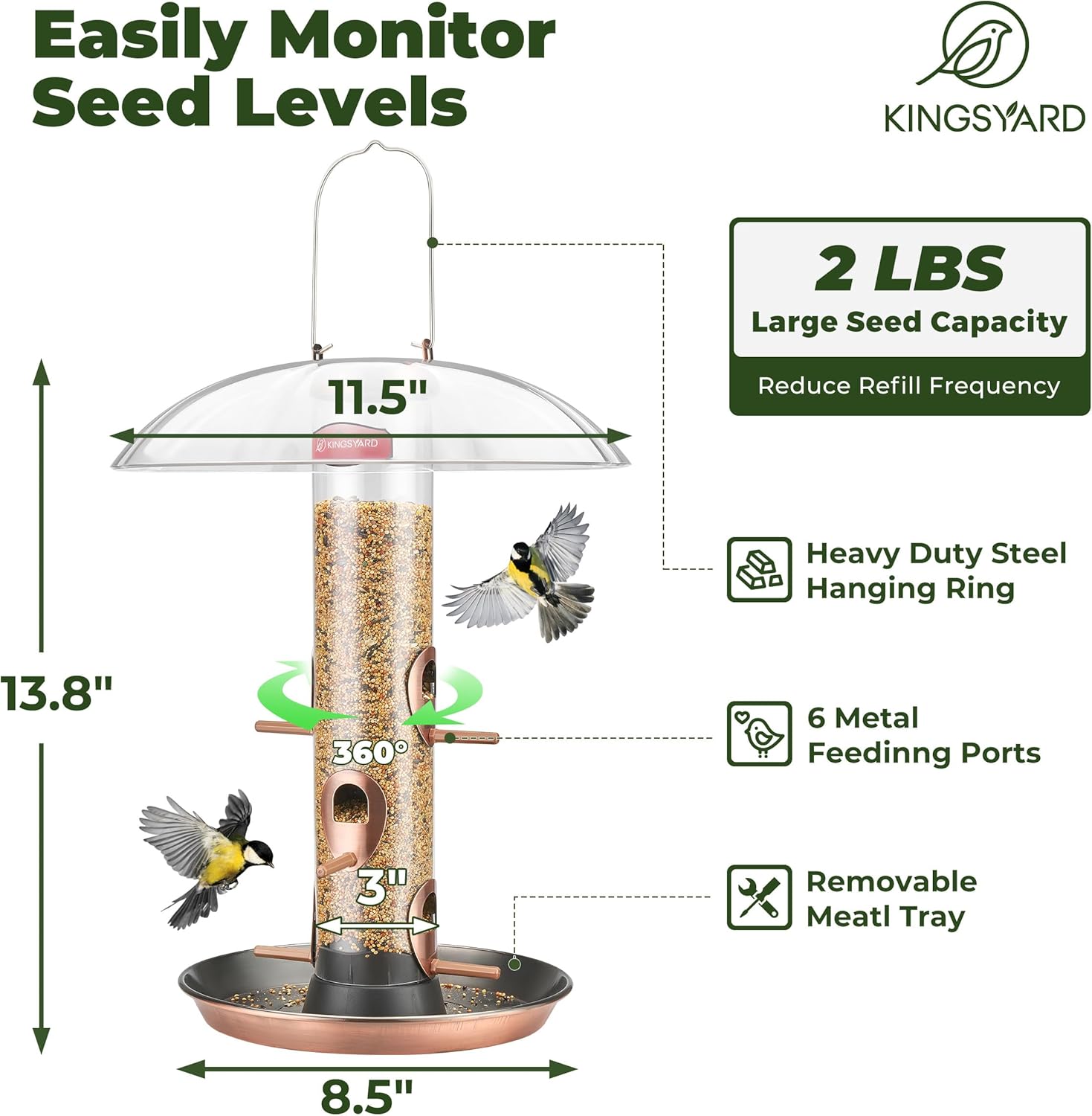 Kingsyard Metal Bird Feeders for Outdoors Hanging, Wild Bird Feeder wi