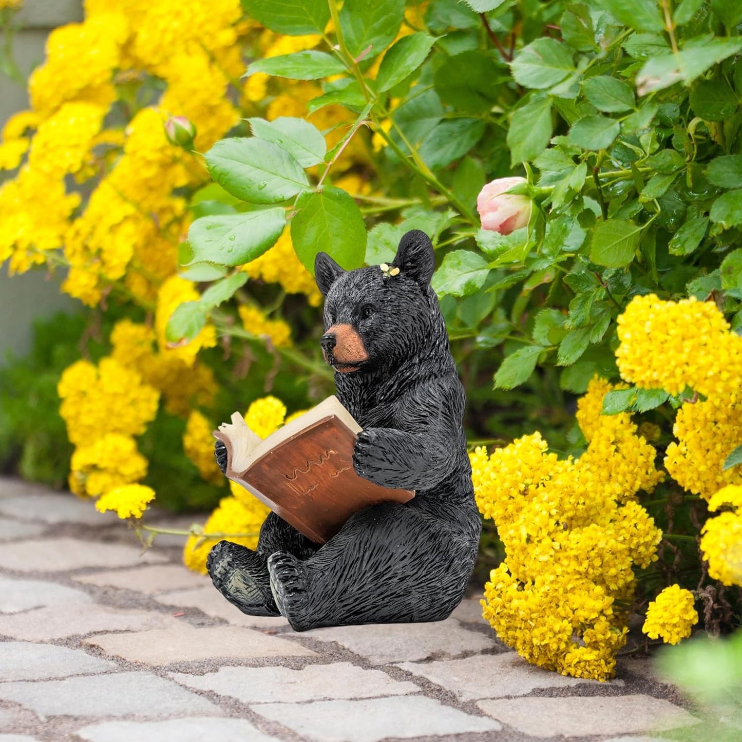 Black Bear Reading Solar Night Light – Rustic Wildlife Décor for Garden, Patio, Cabin, or Yard, Charming Bear with Glowing Book, Solar-Powered Decor Accent, Great Gift for Nature & Animal Lovers