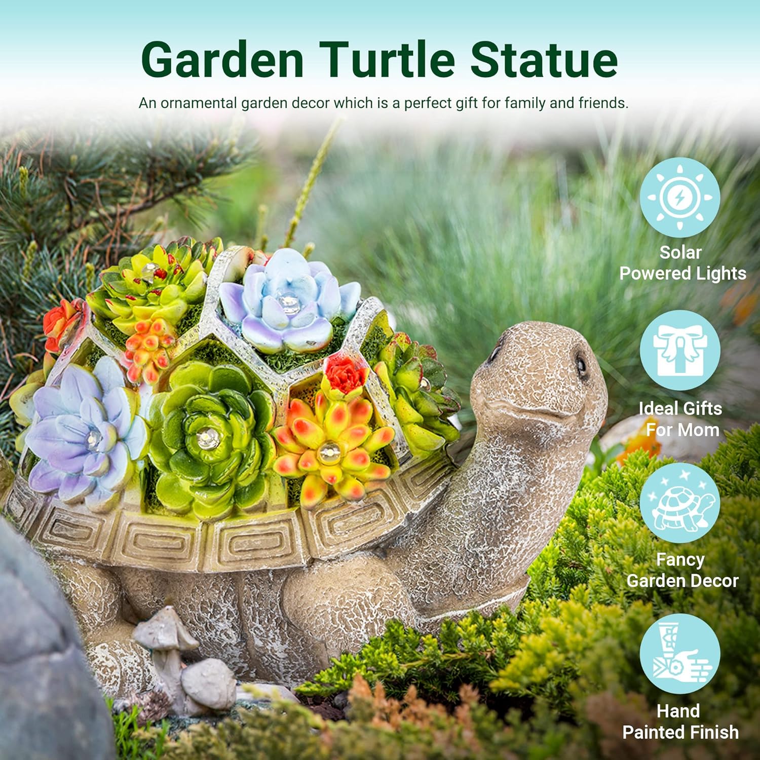 GIGALUMI Solar Garden Statues Turtle Figurine Lights for Outside, Yard