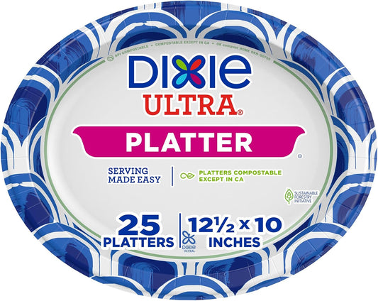 Dixie Ultra Disposable Paper Platters, 10" x 12.5", 25 Count – Durable, Sturdy Design