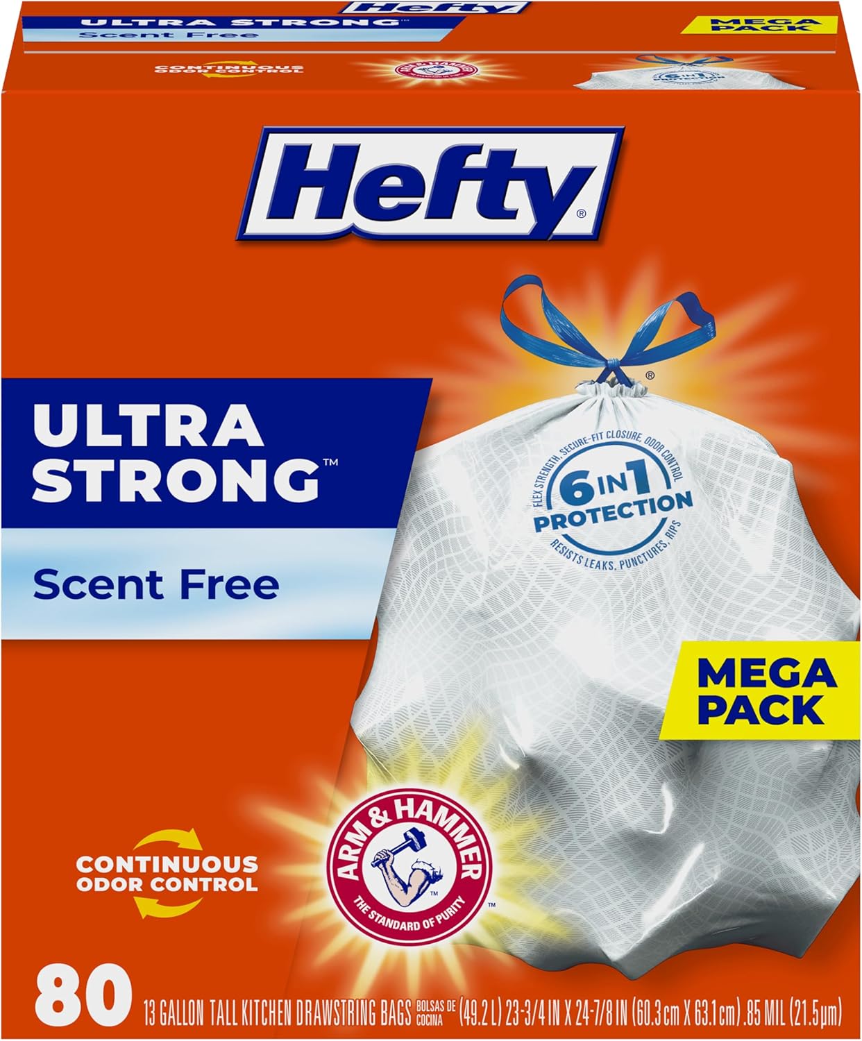 Hefty Ultra Strong 13 Gallon Trash Bags, Tall Kitchen Trash Bags 13 Ga