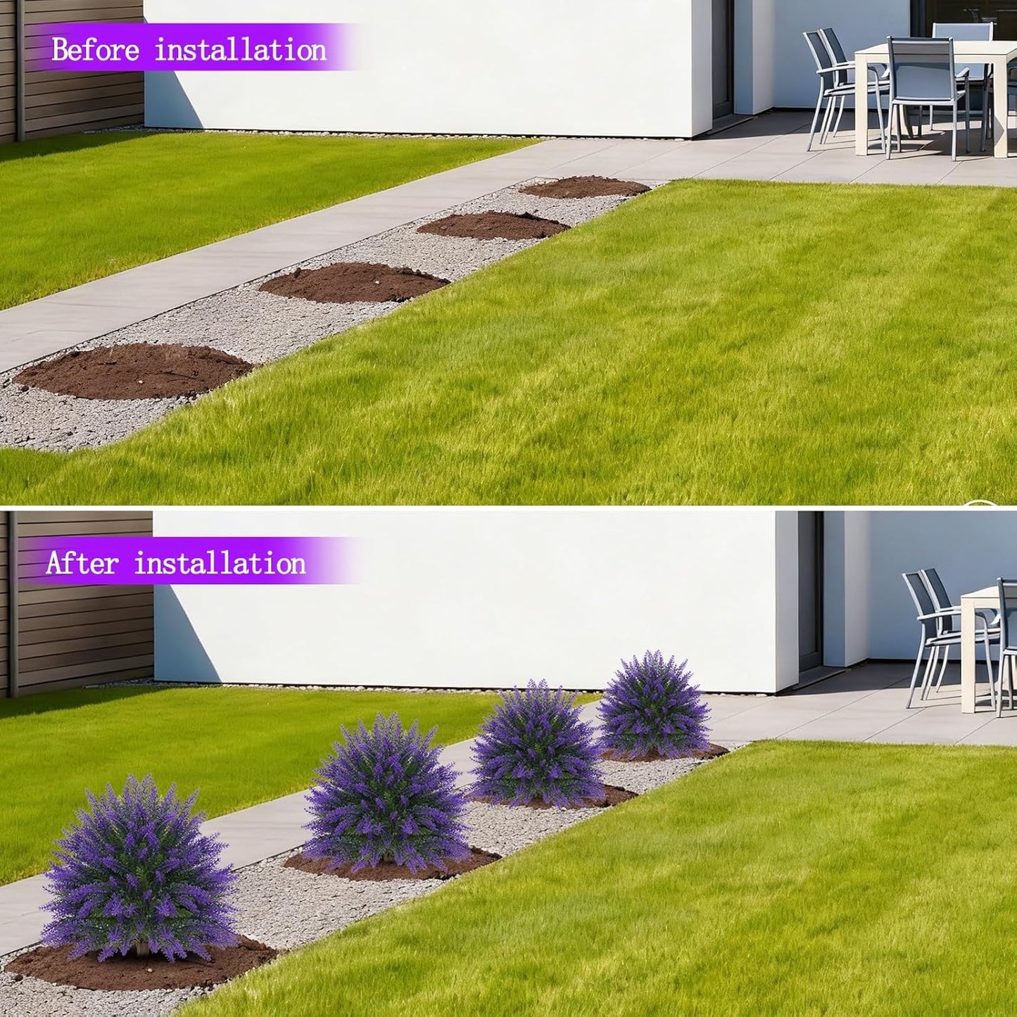 Artificial Lavender Topiary Bushes with Ground Spike, 24" Set of 2 Faux Lavender Boxwood Ball Trees UV Resistant Fake Greenery Plants for Indoor & Outdoor Spring Porch Decor