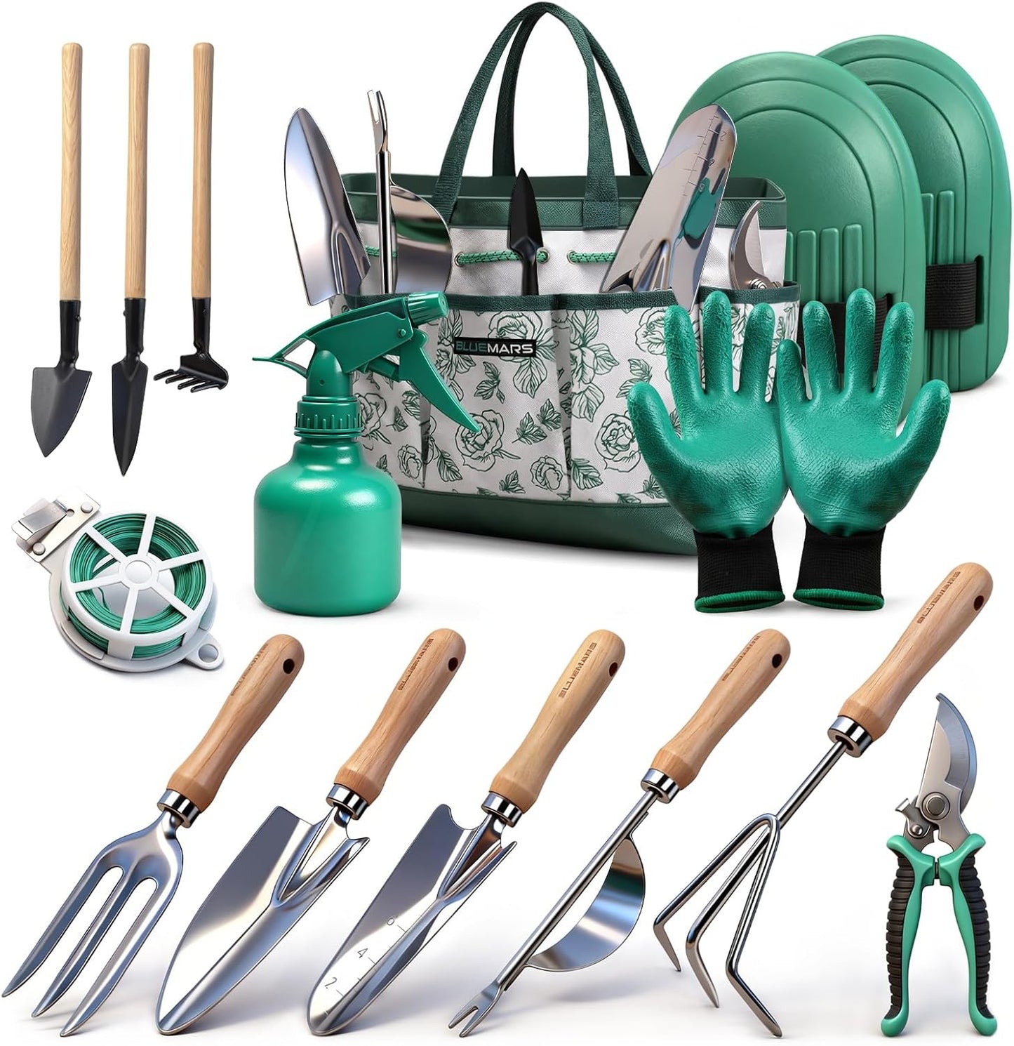 Bluemars Gardening Hand Tool Kit 14PCS Heavy Duty Stainless Steel Gard