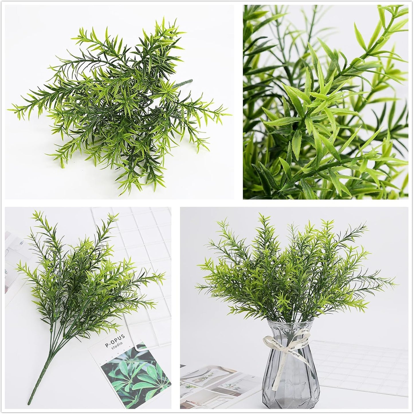 Artificial Rosemary Plants, Fake Plant Bushes Plastic Greenery Grass Faux Shrubs for Home Decor Kitchen Bathroom Farmhouse Room Shelf Desk Coffee Table Vase Pot Planter Filler DIY Decorations 6 Pack
