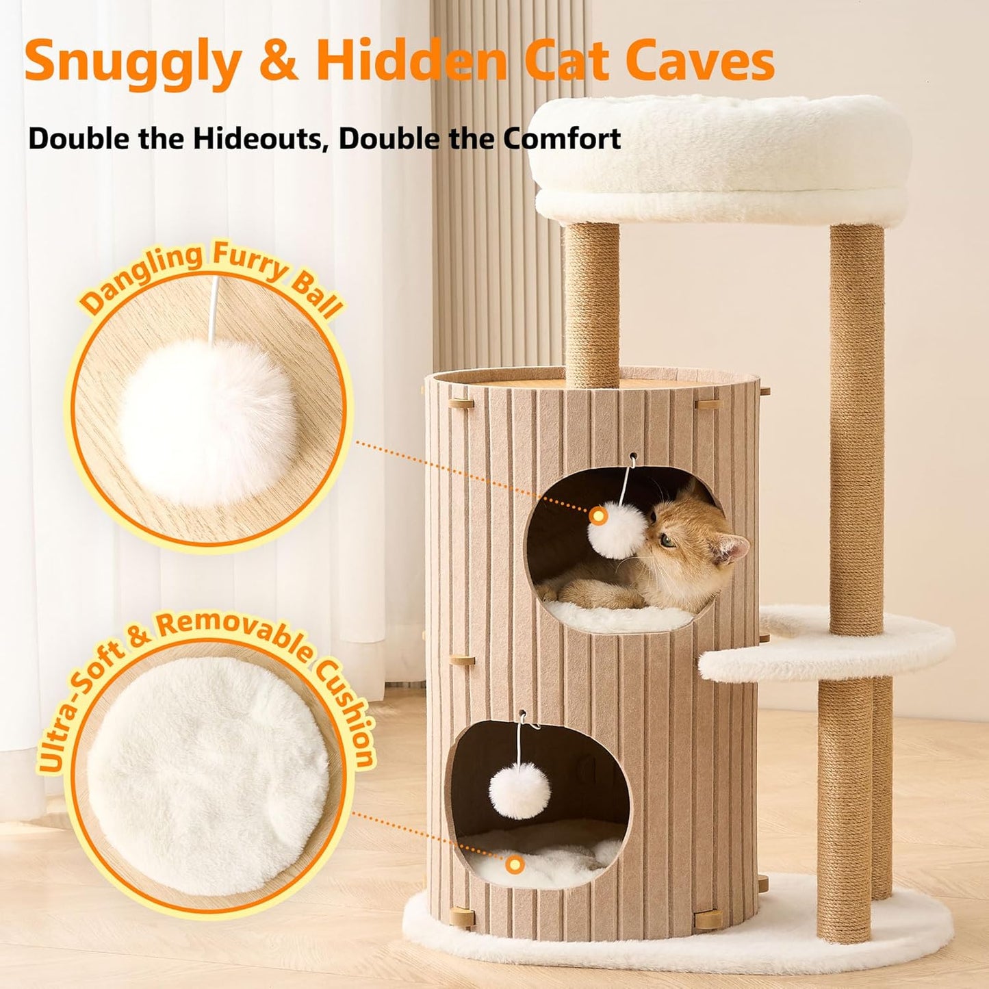 Modern Cat Tree for Indoor Cats Large Adult, 36in H Cat Tree Tower wit