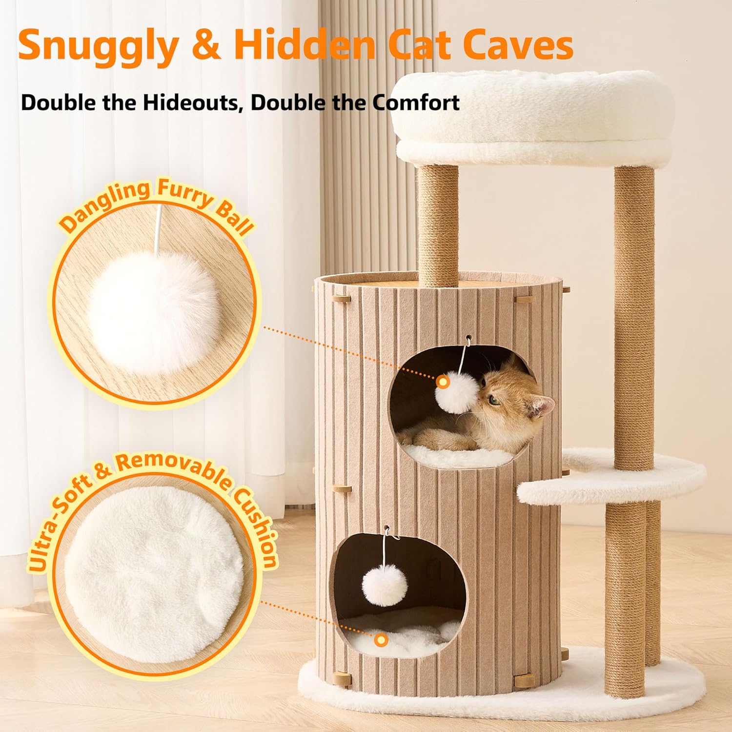 Modern Cat Tree for Indoor Cats Large Adult, 36in H Cat Tree Tower wit