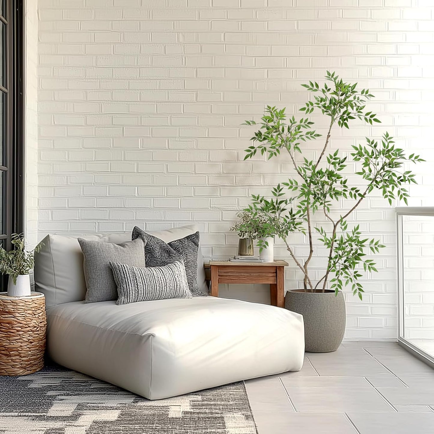 GarveeHome Artificial Plants Indoor, 5 ft Tall Faux Floor Plant in Pot, Nandina Artificial Tree with Grey Planter for Home Decor Office Living Room