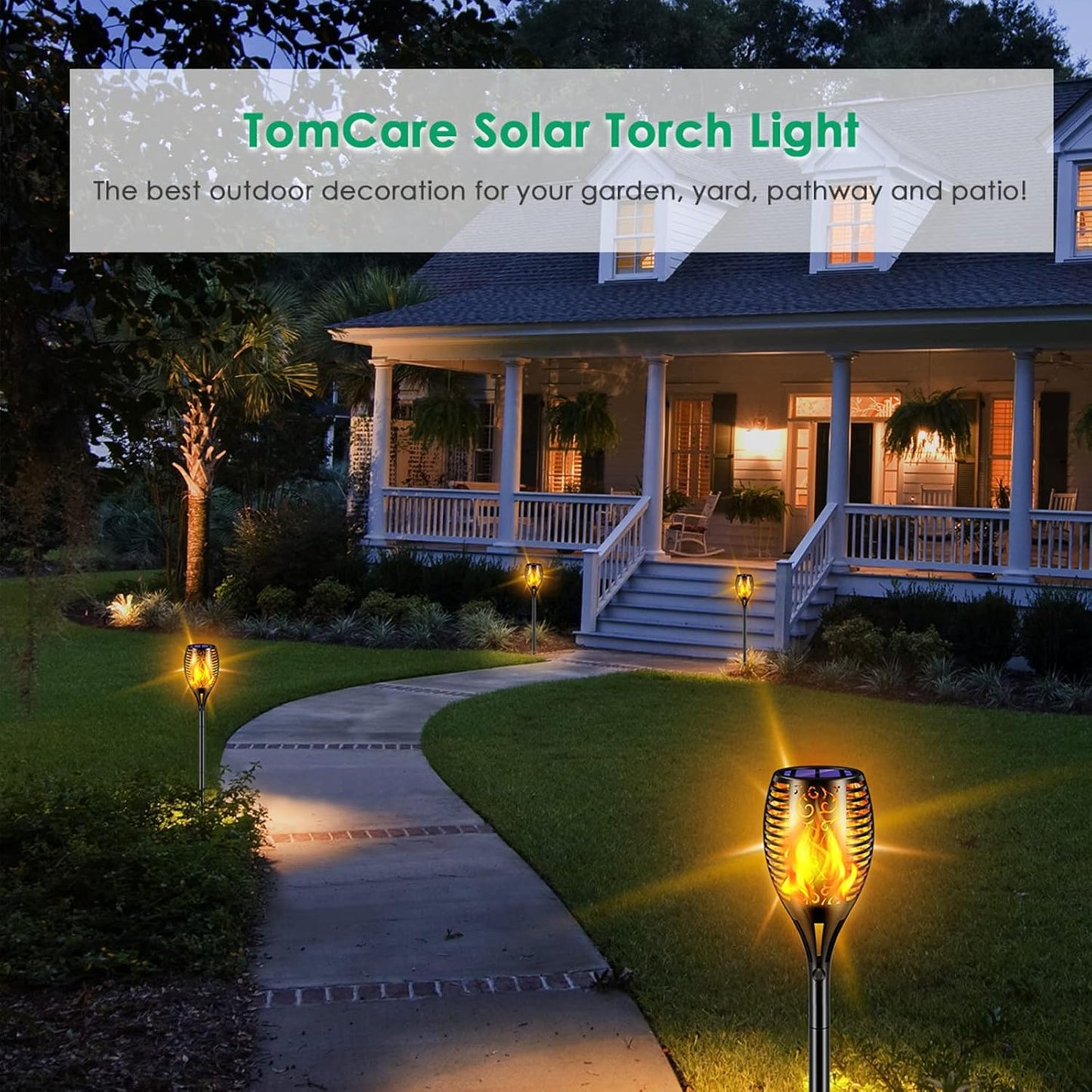 TomCare Solar Lights Outdoor 99 LED Higher & Larger Flickering Flame S