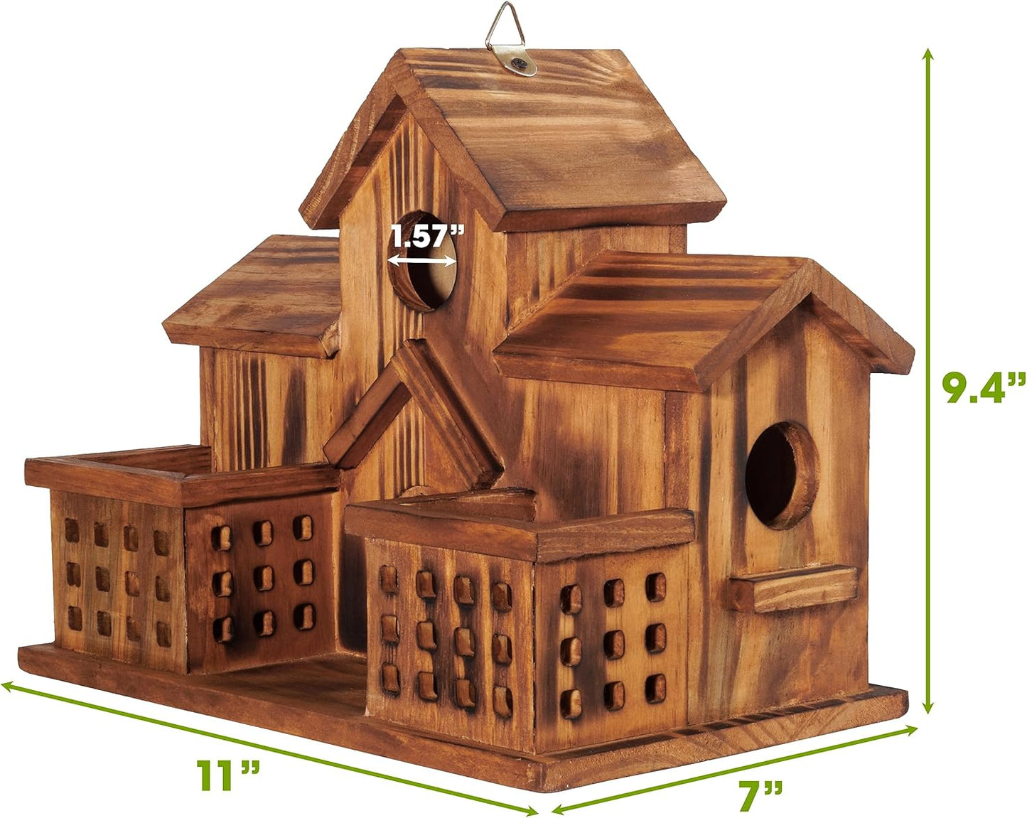 MIXUMON Bird Houses for Outside with Bird Feeder, Outdoor 3 Hole Bird House Room for 3 Bird Families Bluebird Finch Cardinals Hanging Birdhouse for Garden