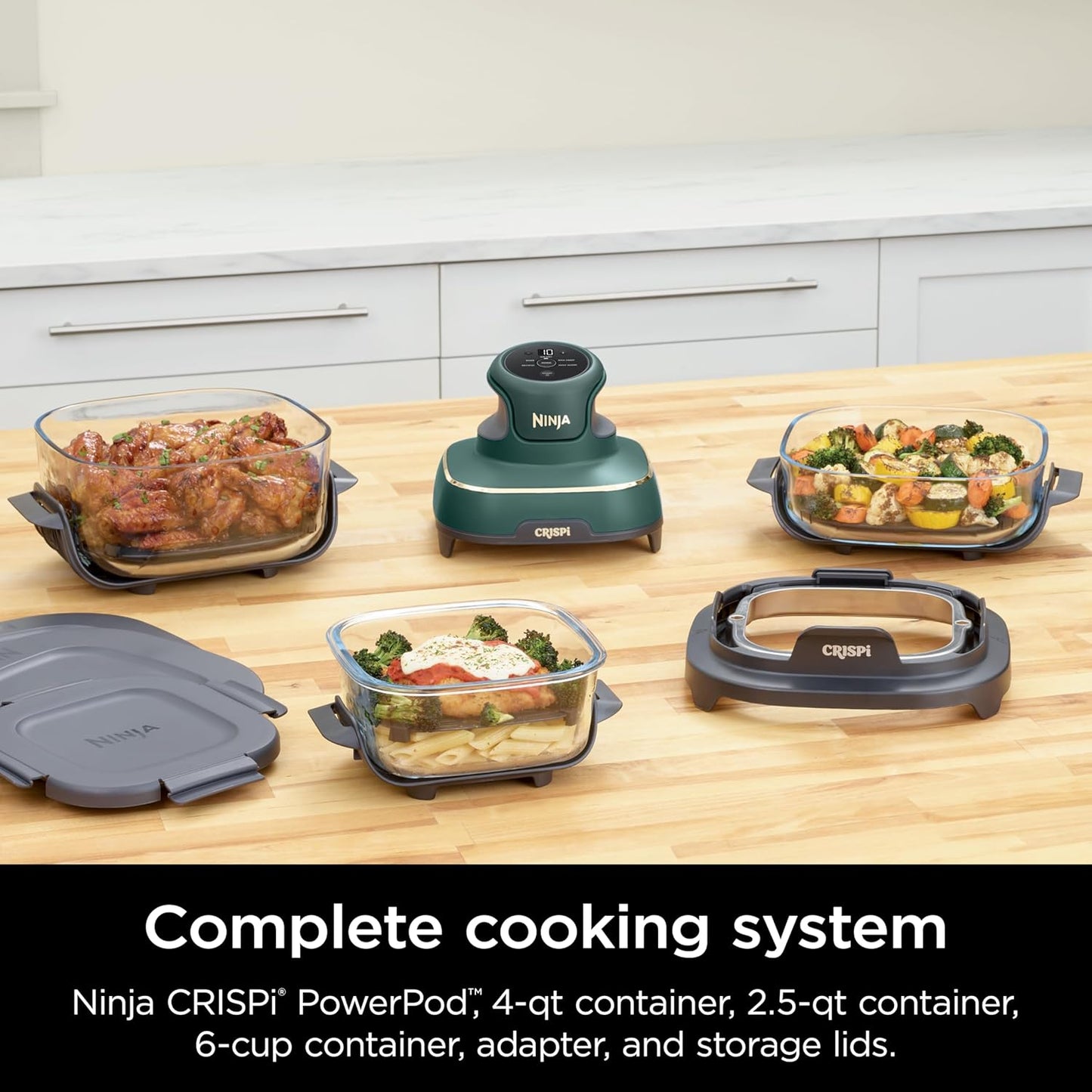 Ninja Crispi 5-in-1 Glass Air Fryer | 450°F, Nontoxic, 4QT & 6-Cup Con