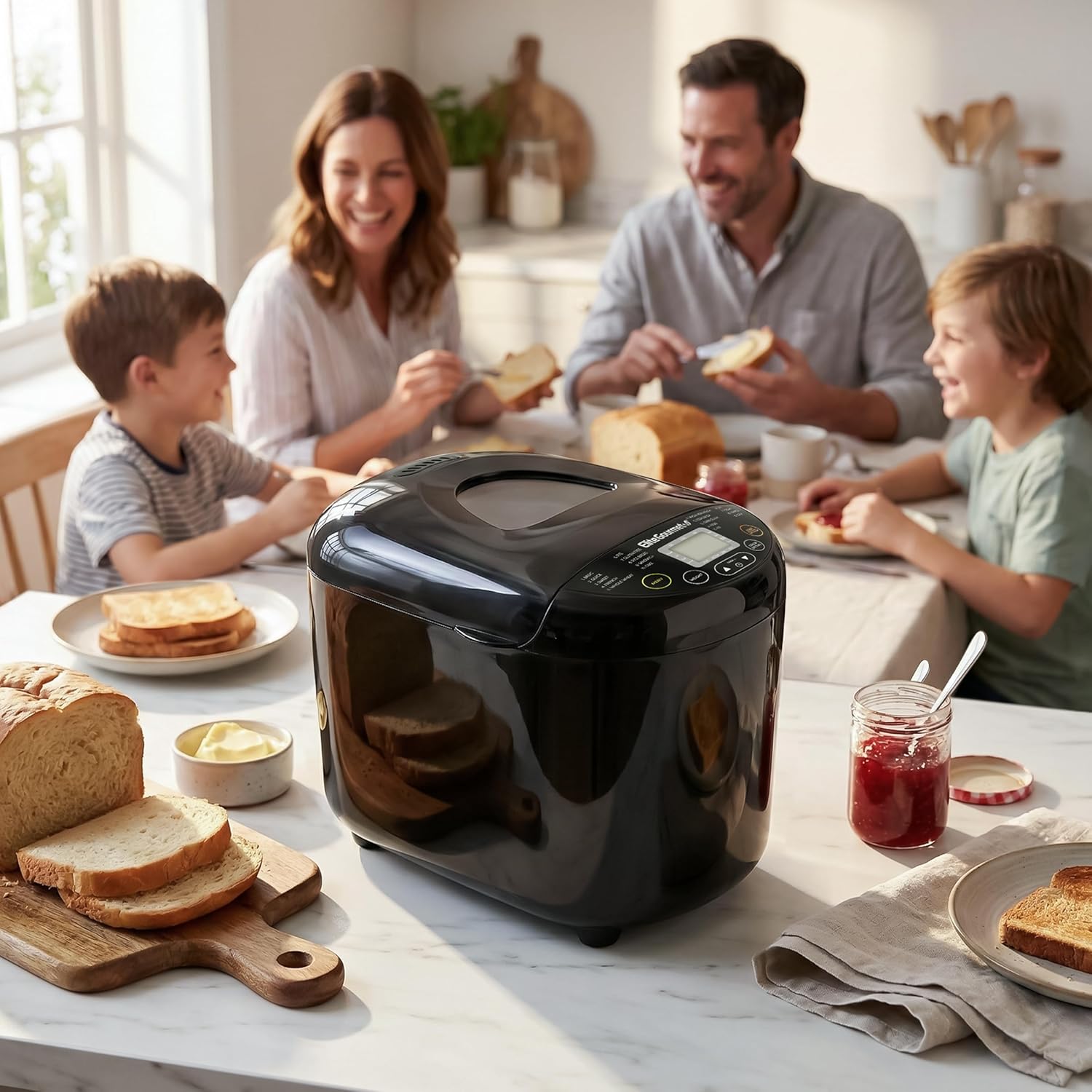 Elite Gourmet Programmable Bread Maker, 2 lb Loaf, 3 Sizes, 19 Presets